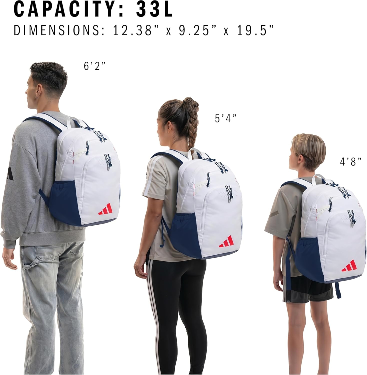image:imageadidas Defender 5 Backpack for Sports Gym School and Travel 33LWhiteNight IndigoPure Ruby Red