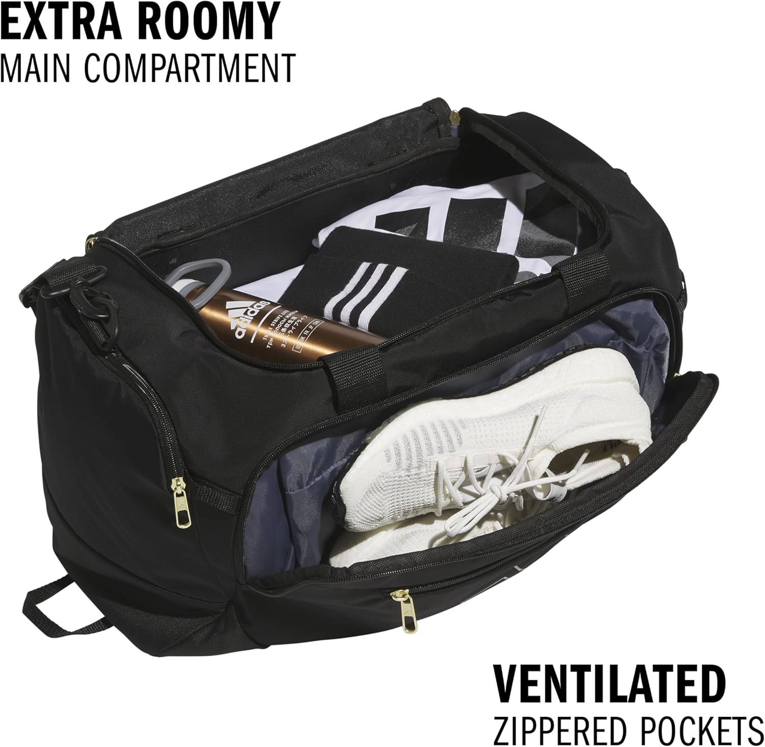 image:imageadidas Defender 5 Duffel Bag Premium Duffle for Sports Gym amp TravelBlackGold Metallic