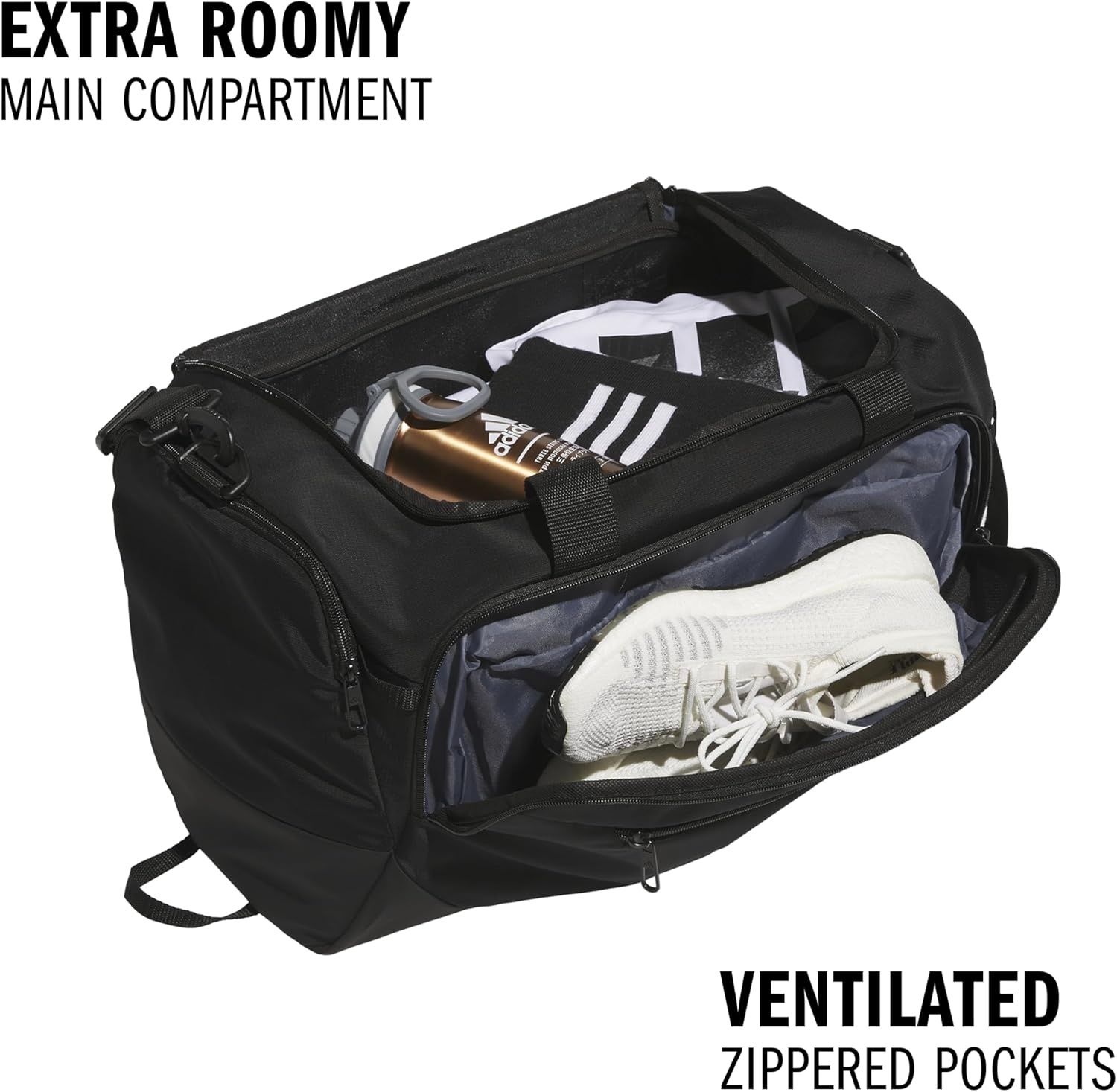 image:imageadidas Defender 5 Duffel Bag Premium Duffle for Sports Gym amp TravelBlackSilver Metallic