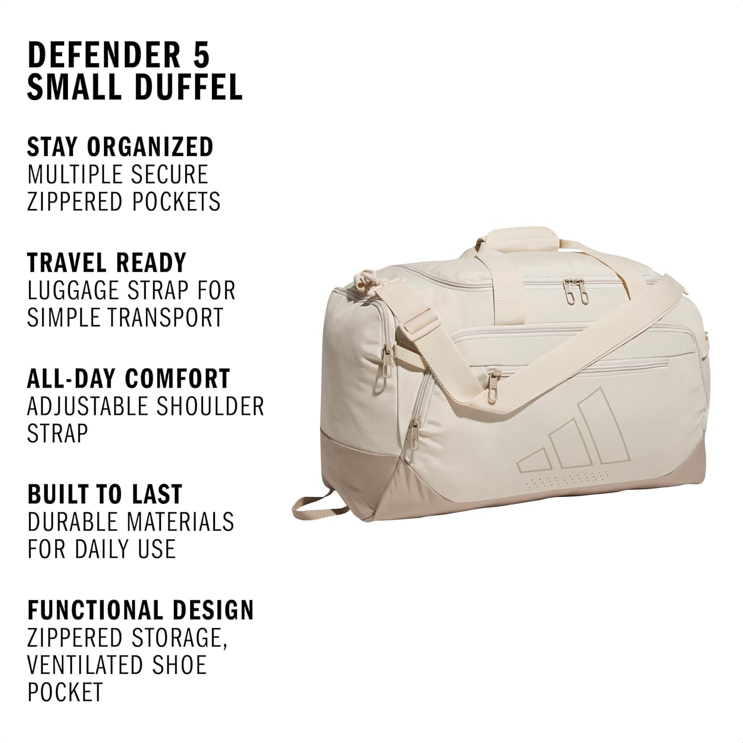 image:imageadidas Defender 5 Duffel Bag Premium Duffle for Sports Gym amp TravelCrystal Linen BeigeTrace Khaki