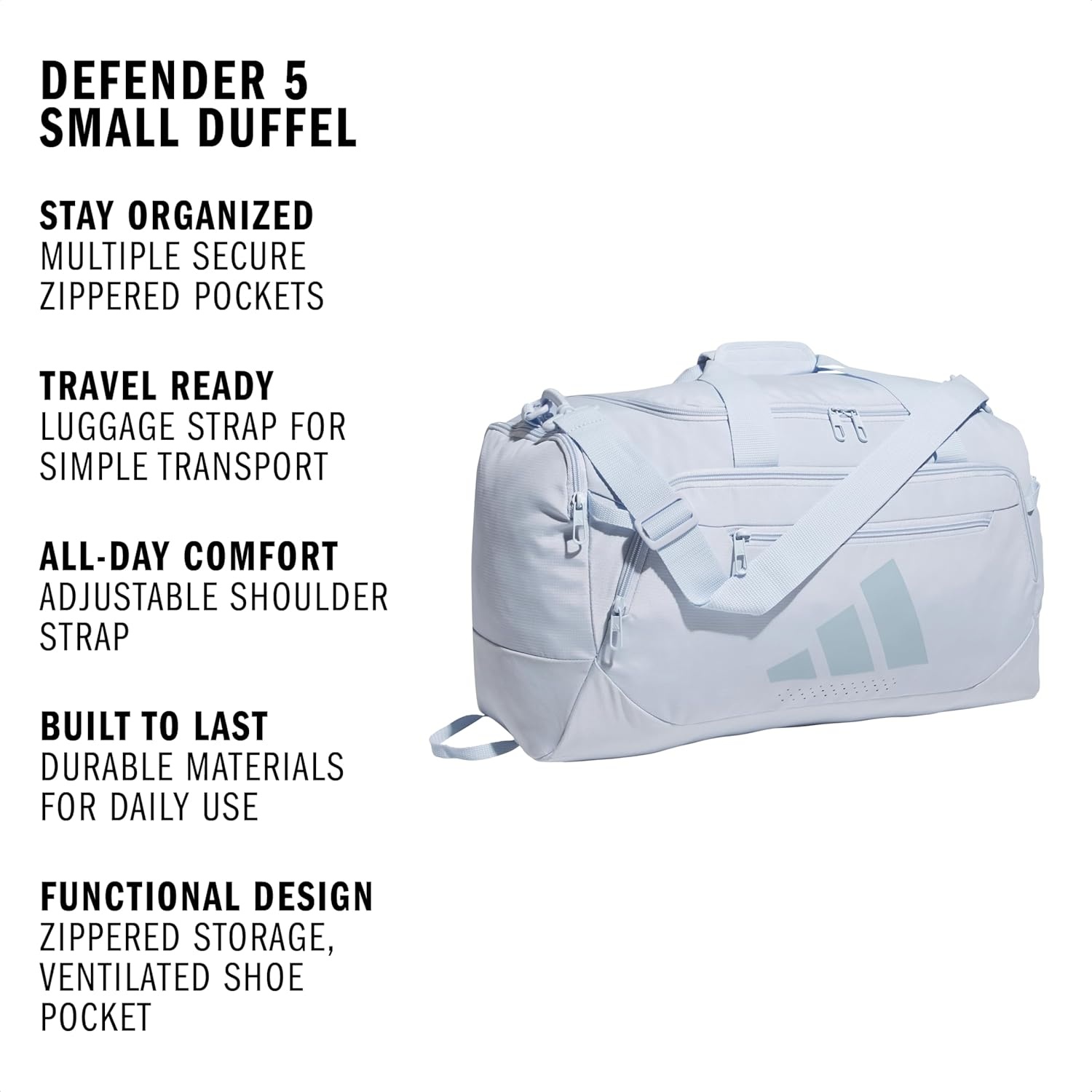 image:imageadidas Defender 5 Duffel Bag Premium Duffle for Sports Gym amp TravelCrystal Sky BlueWonder Blue
