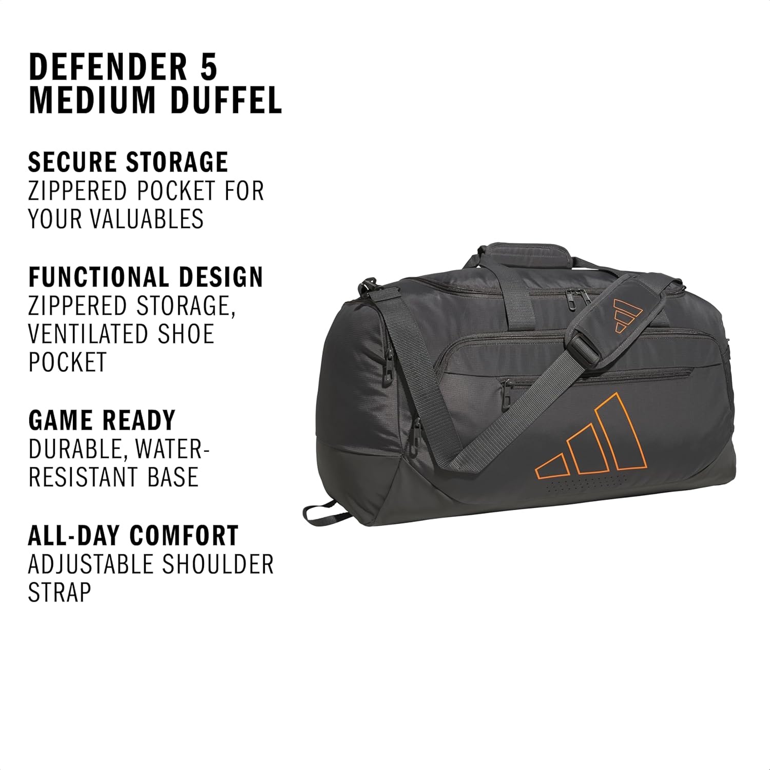 image:imageadidas Defender 5 Duffel Bag Premium Duffle for Sports Gym amp TravelGrey SixPure Orange