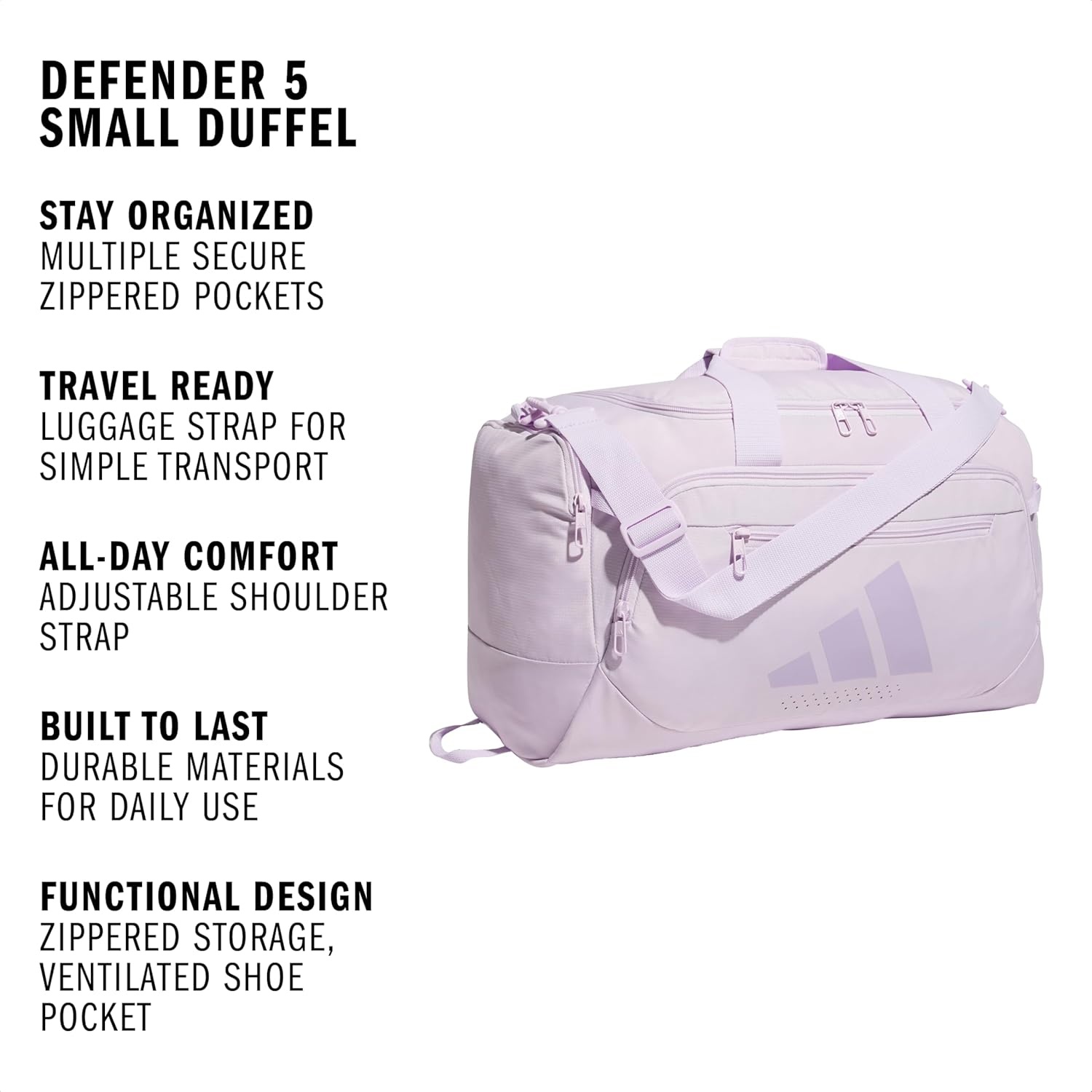 image:imageadidas Defender 5 Duffel Bag Premium Duffle for Sports Gym amp TravelIce LavenderPowder Plum Purple