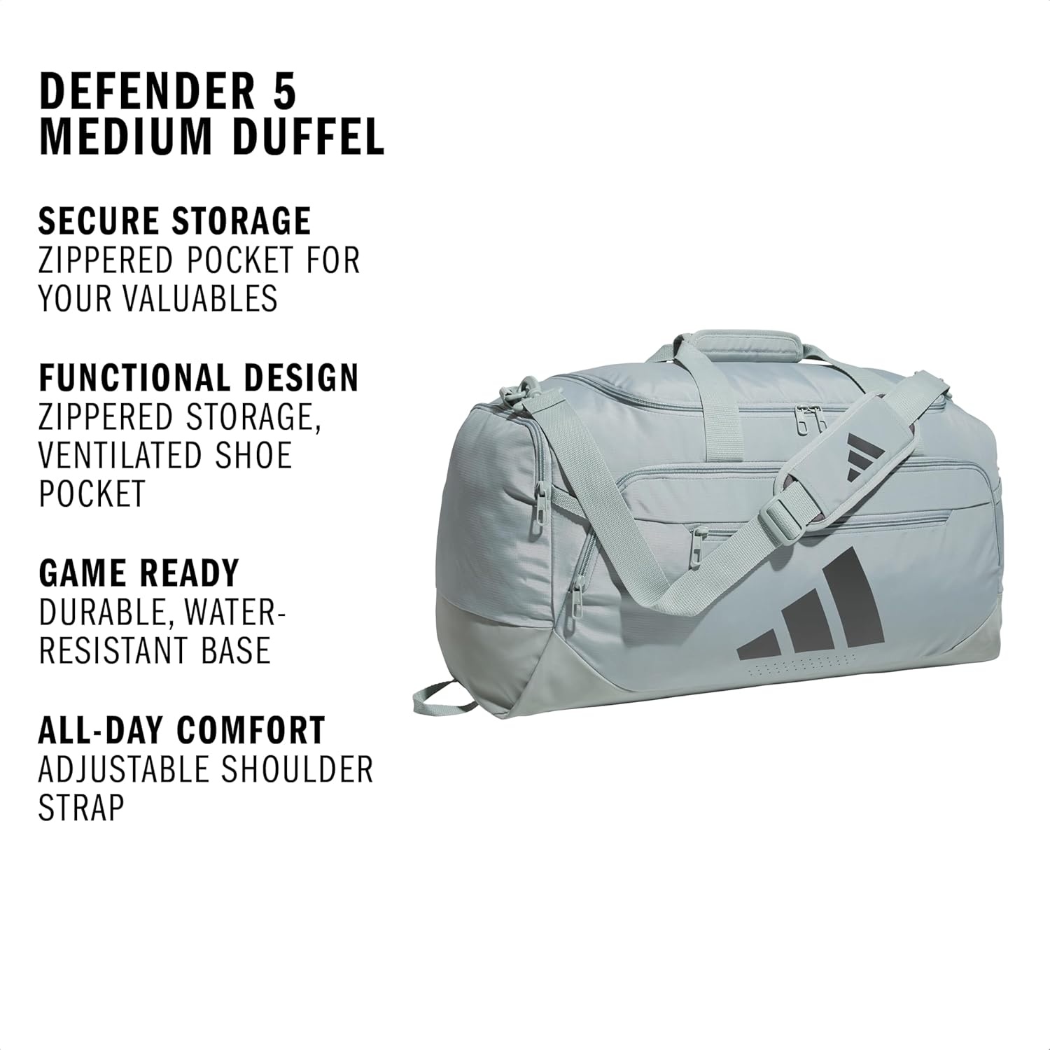 image:imageadidas Defender 5 Duffel Bag Premium Duffle for Sports Gym amp TravelWonder Sage GreenGrey Six