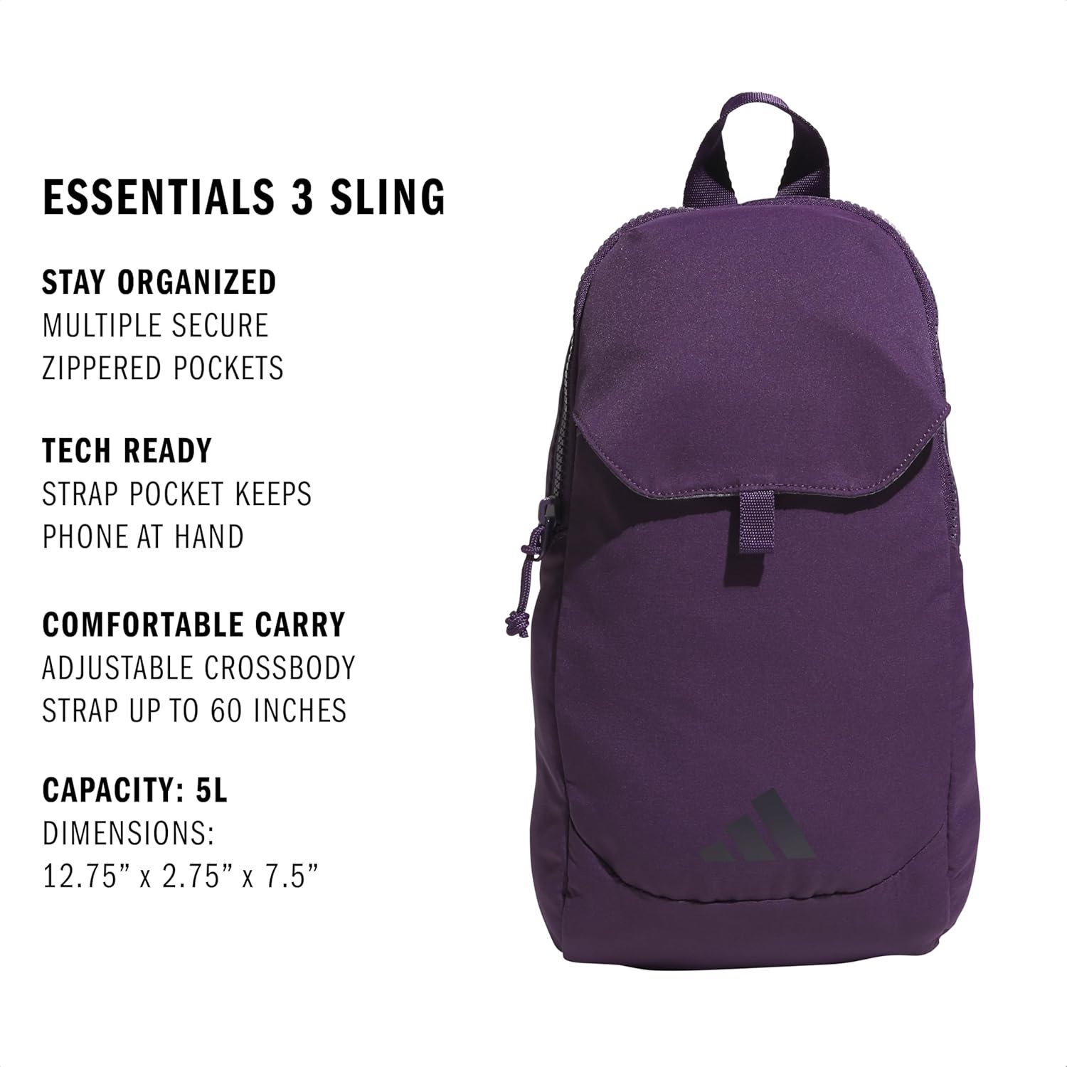 image:imageadidas Essentials 3 Sling Crossbody Bag 5L Wonder Alumina Grey One SizeAurora Plum PurpleAurora Black