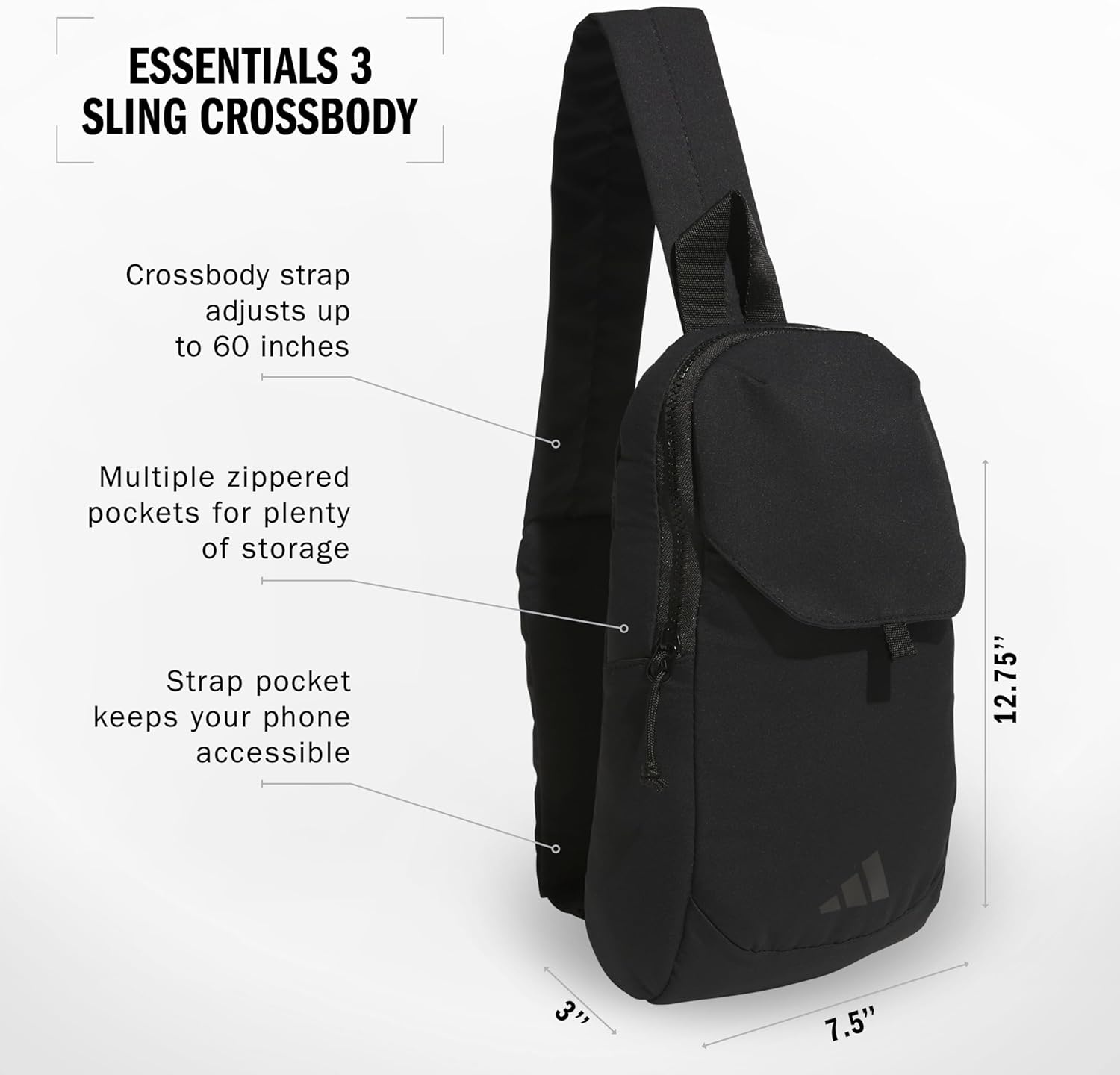 image:imageadidas Essentials 3 Sling Crossbody Bag 5L Wonder Alumina Grey One SizeBlack