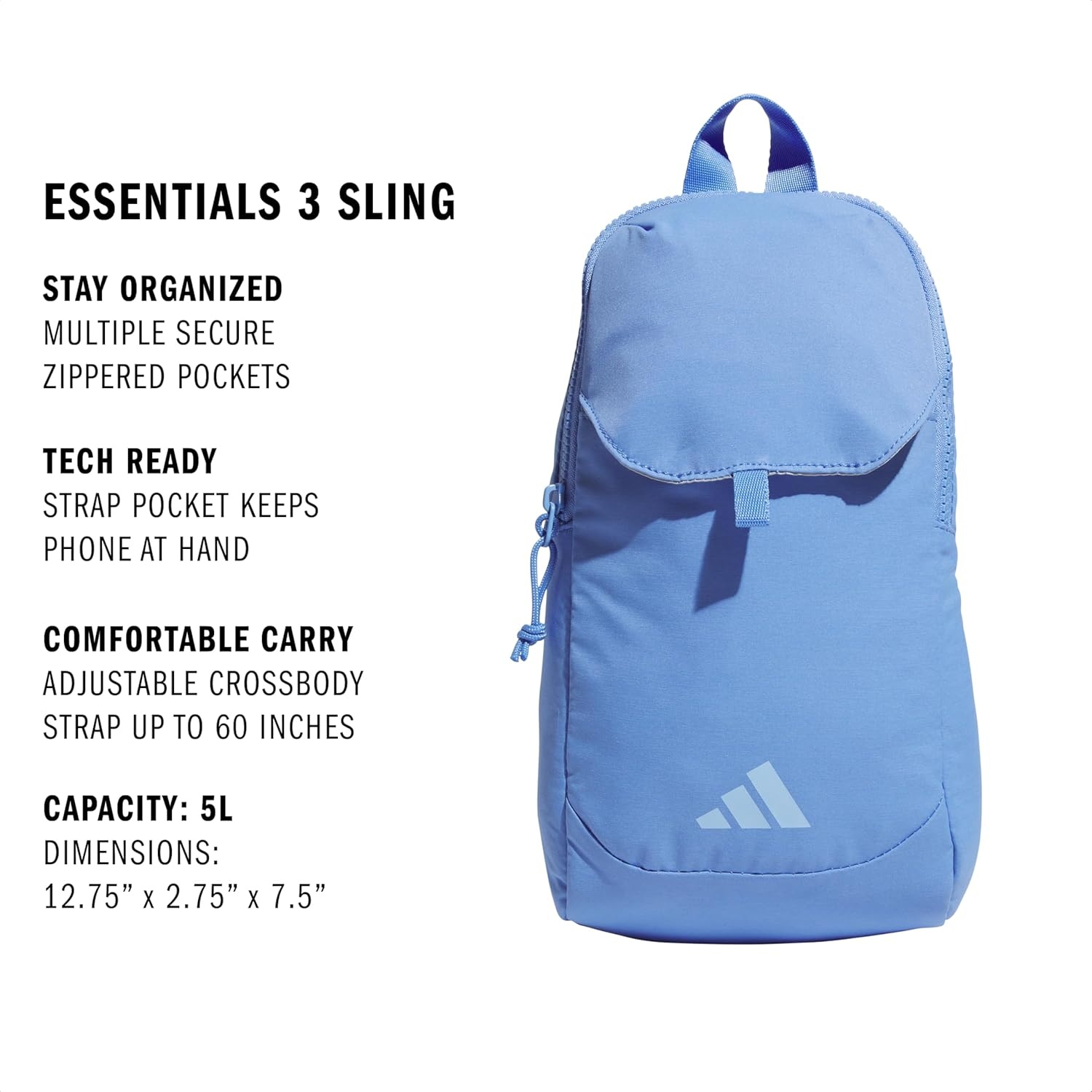 image:imageadidas Essentials 3 Sling Crossbody Bag 5L Wonder Alumina Grey One SizeBlue FusionGlow Blue