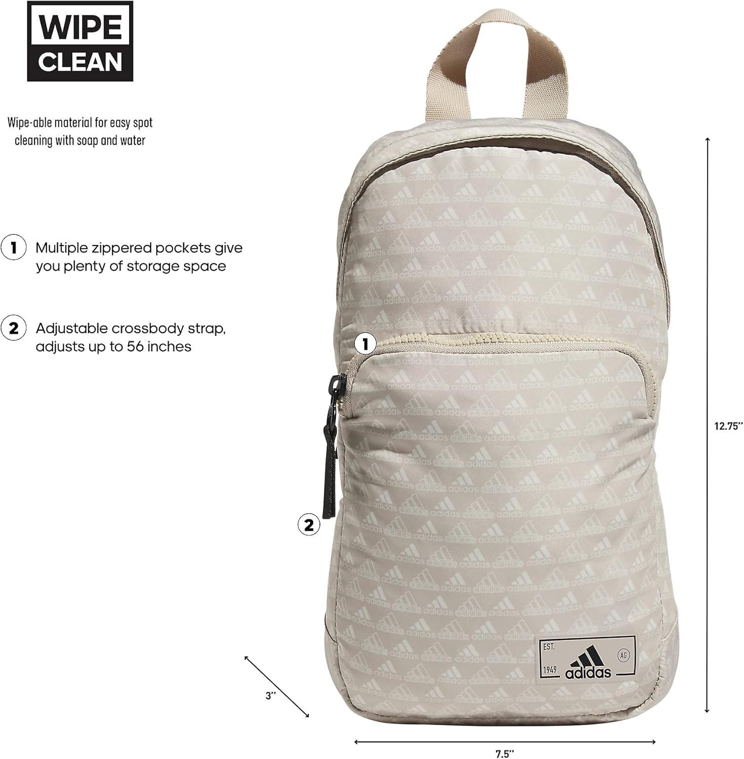 image:imageadidas Essentials 3 Sling Crossbody Bag 5L Wonder Alumina Grey One SizeBos Mini Monogram Wonder BeigeBlack20