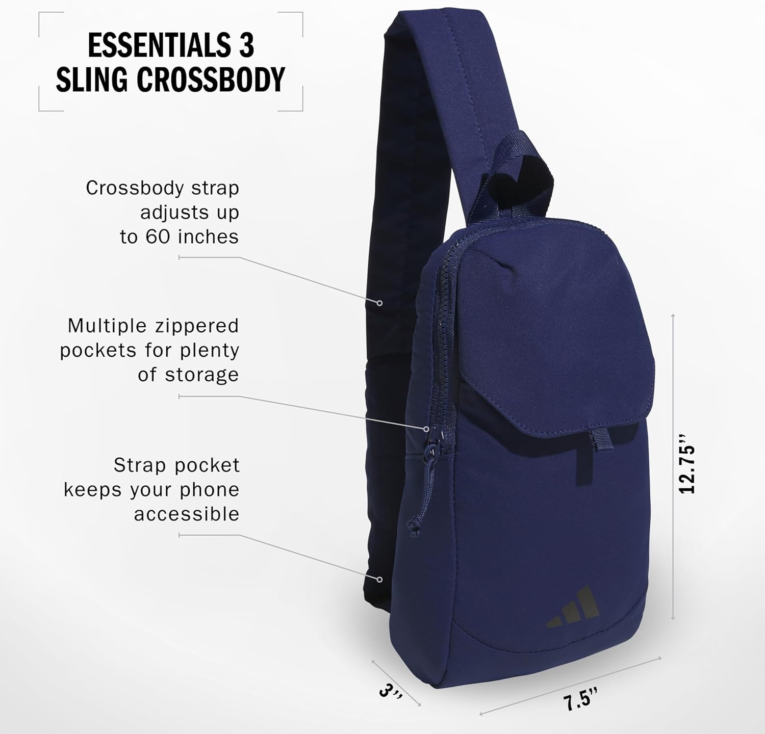 image:imageadidas Essentials 3 Sling Crossbody Bag 5L Wonder Alumina Grey One SizeDark Blue