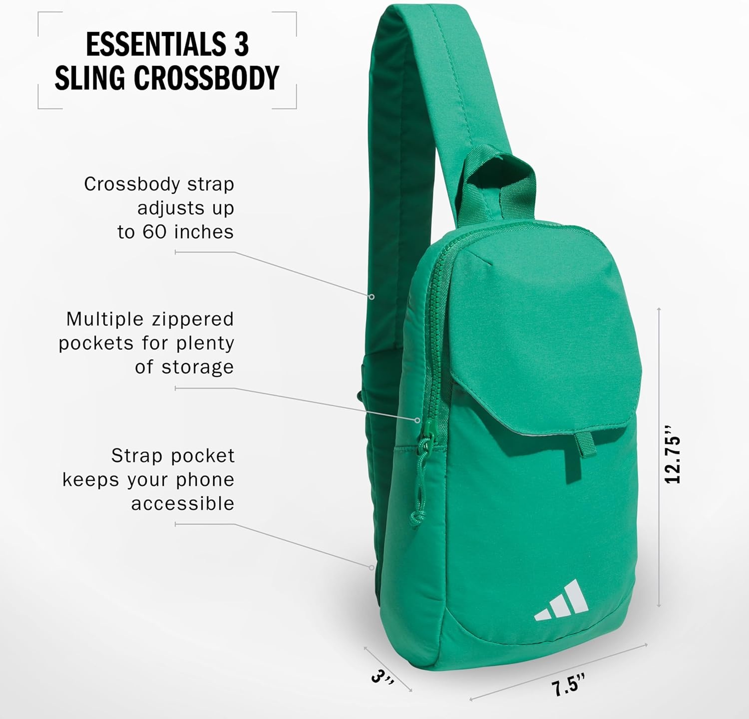 image:imageadidas Essentials 3 Sling Crossbody Bag 5L Wonder Alumina Grey One SizeSemi Court Green