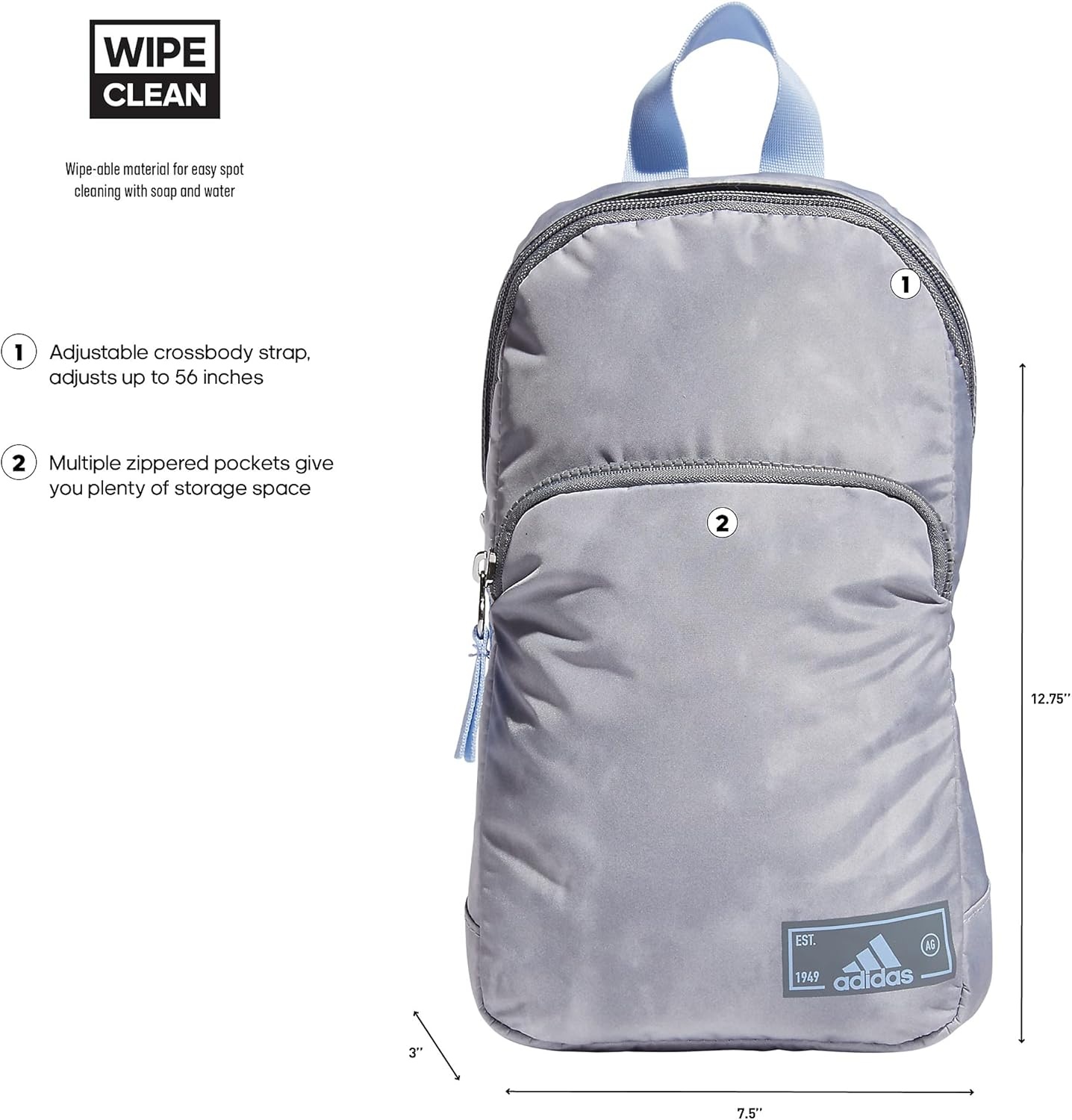 image:imageadidas Essentials 3 Sling Crossbody Bag 5L Wonder Alumina Grey One SizeStone Wash GreyBlue Dawn20