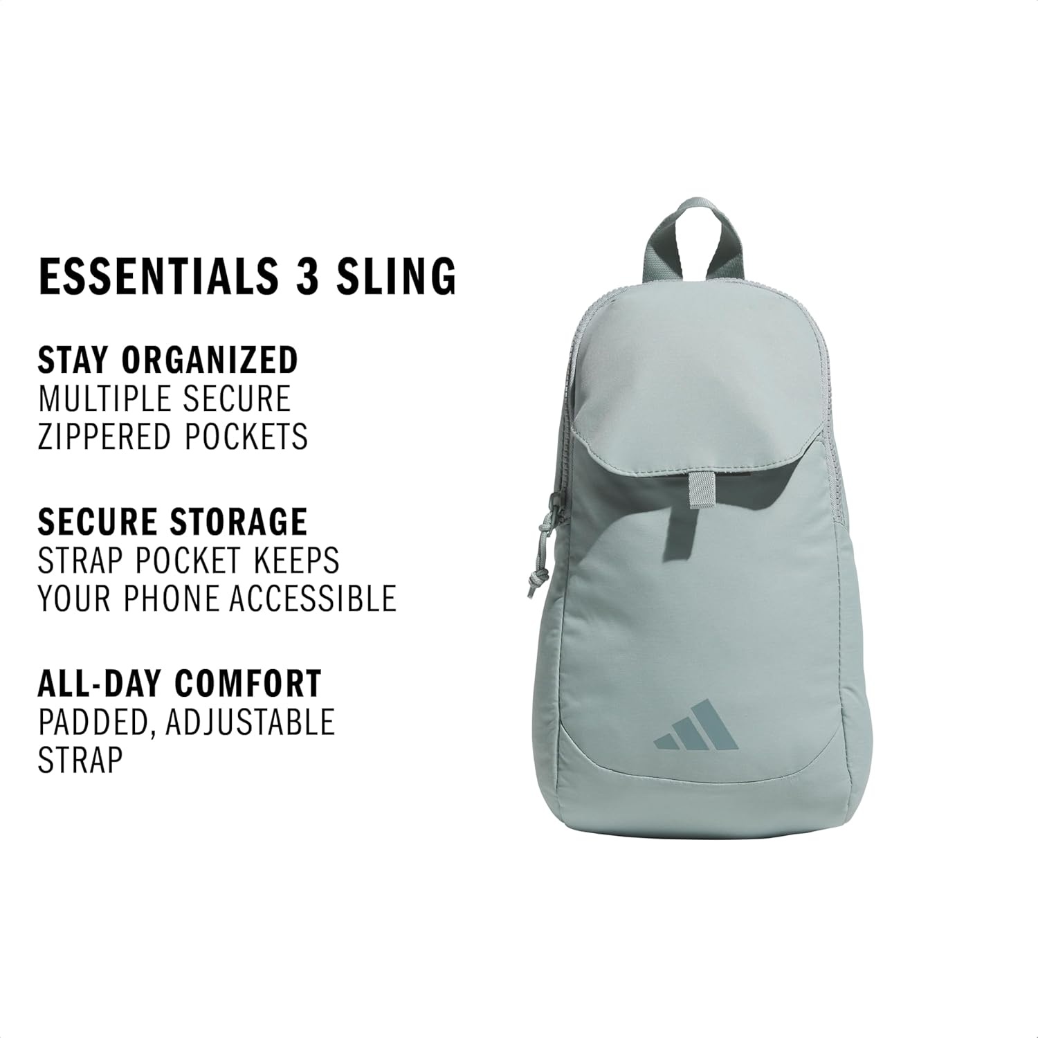 image:imageadidas Essentials 3 Sling Crossbody Bag 5L Wonder Alumina Grey One SizeWonder Sage Green