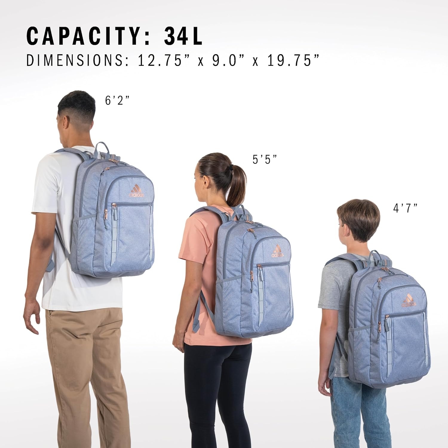 image:imageadidas Excel 7 School Backpack for Laptop Gym and Travel 34LBlack75