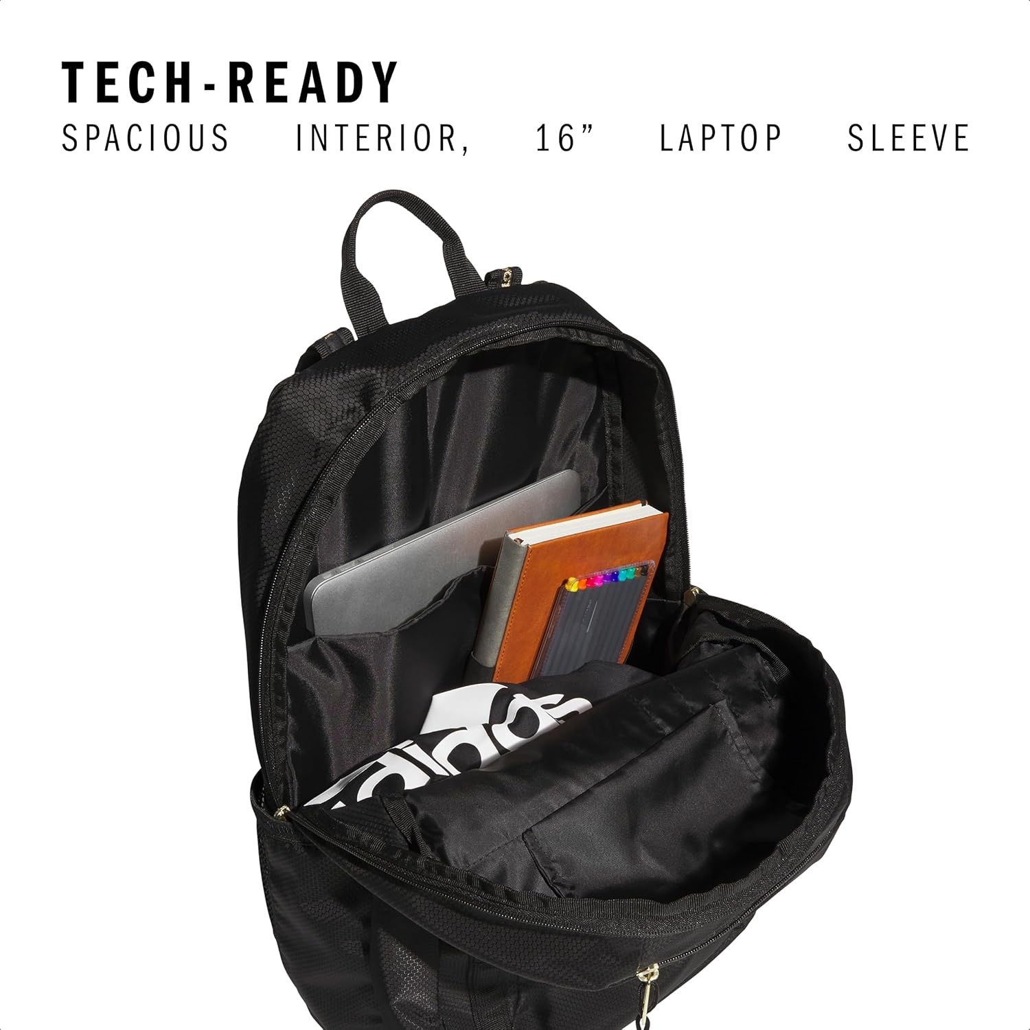 image:imageadidas Excel 7 School Backpack for Laptop Gym and Travel 34LBlackGold Metallic7