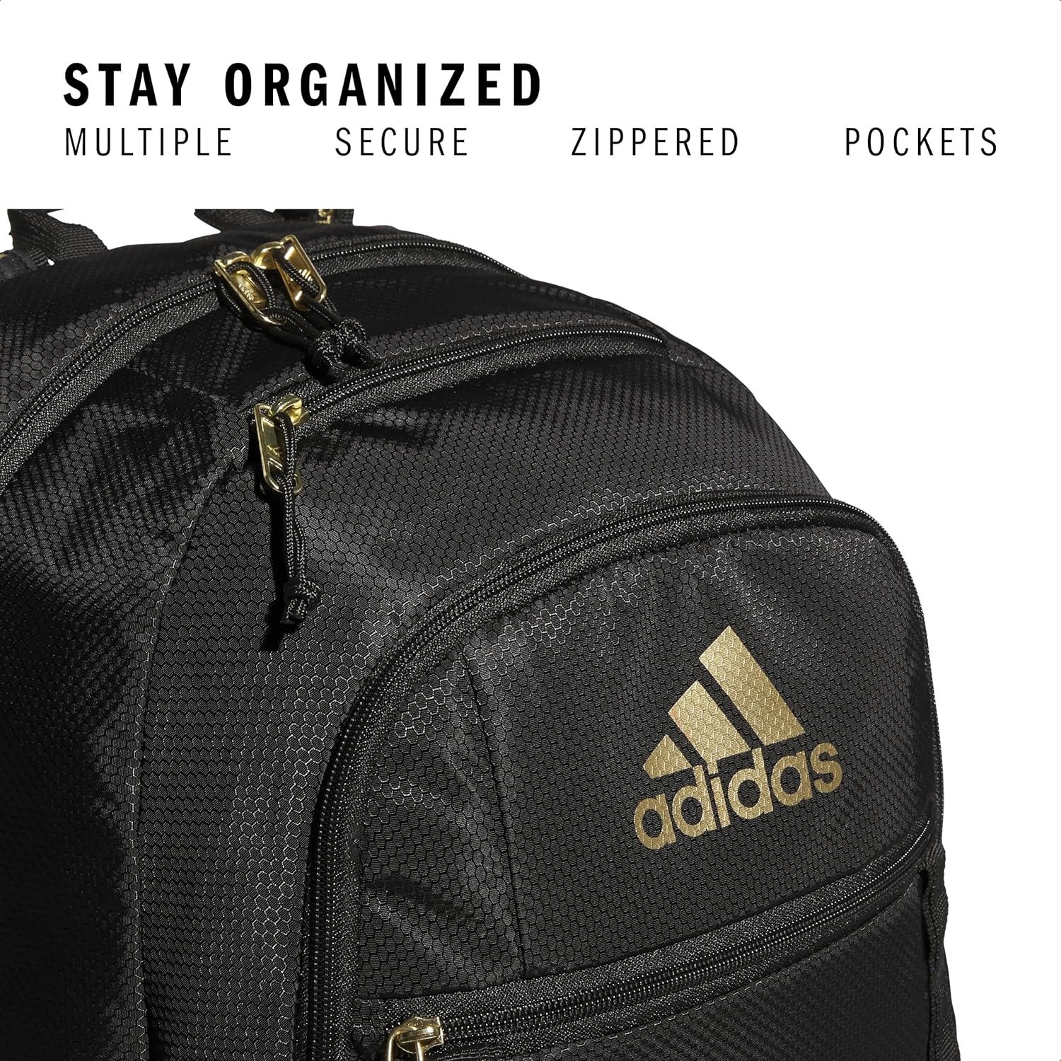 image:imageadidas Excel 7 School Backpack for Laptop Gym and Travel 34LBlackGold Metallic7