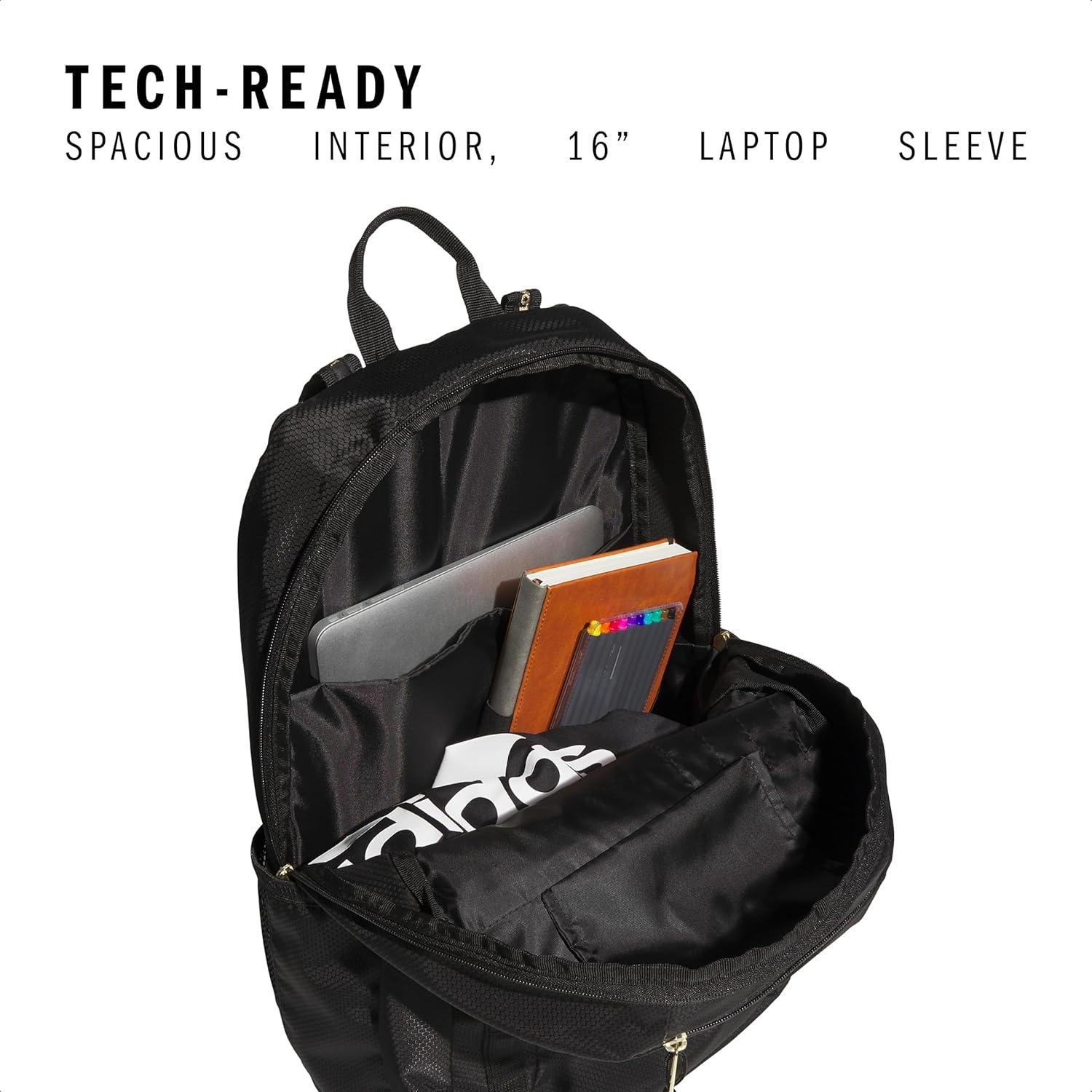 image:imageadidas Excel 7 School Backpack for Laptop Gym and Travel 34LBlackGold Metallic75