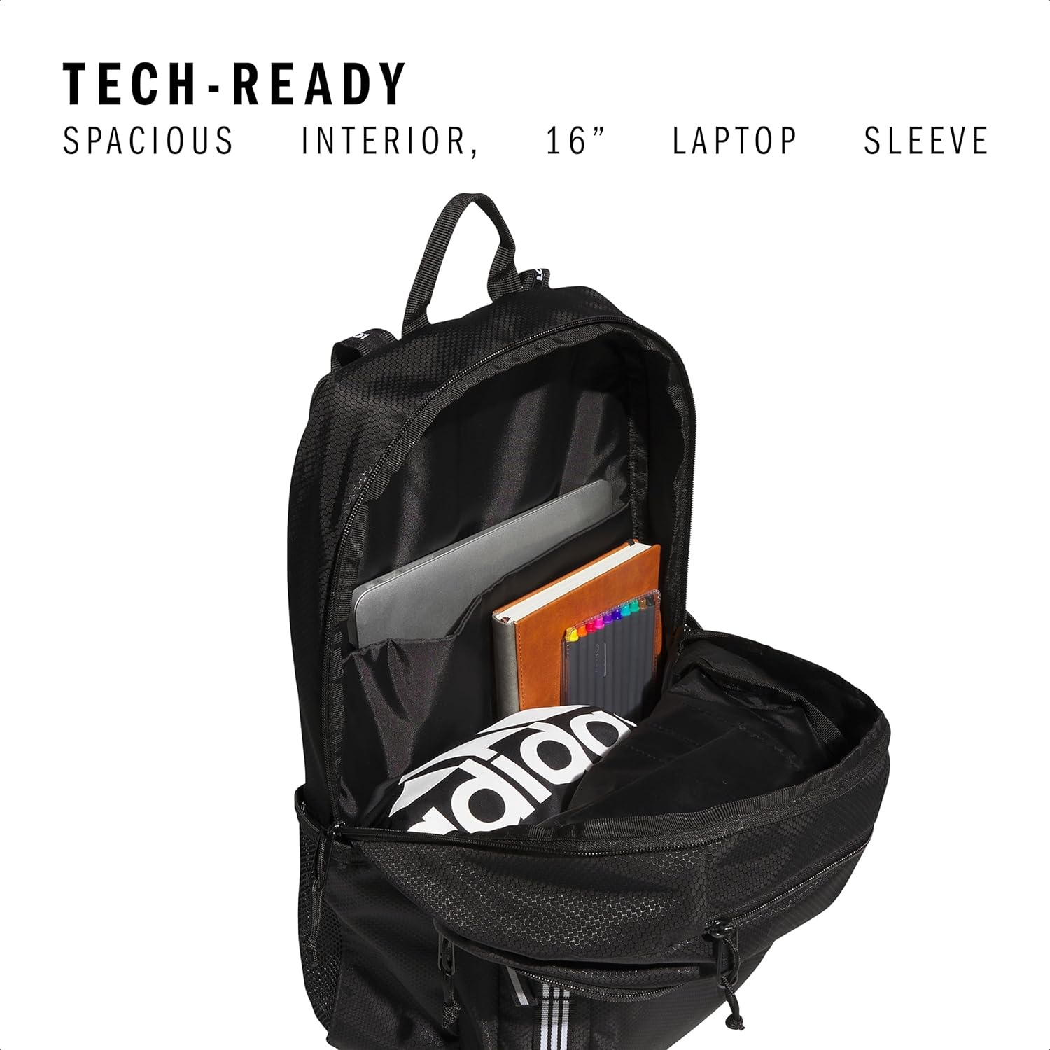 image:imageadidas Excel 7 School Backpack for Laptop Gym and Travel 34LBlackWhite 3 Stripe Webbing7