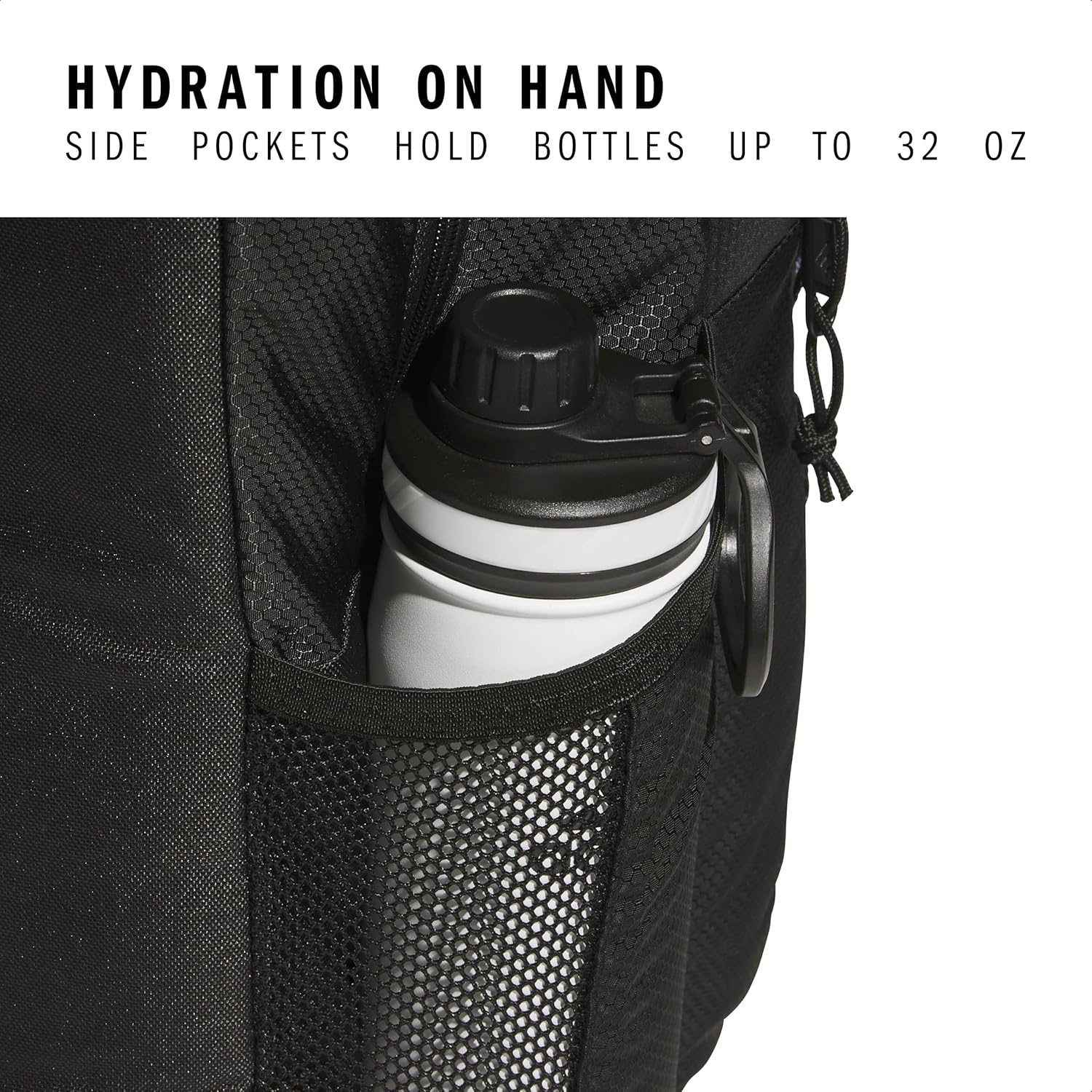 image:imageadidas Excel 7 School Backpack for Laptop Gym and Travel 34LBlackWhite 3 Stripe Webbing75