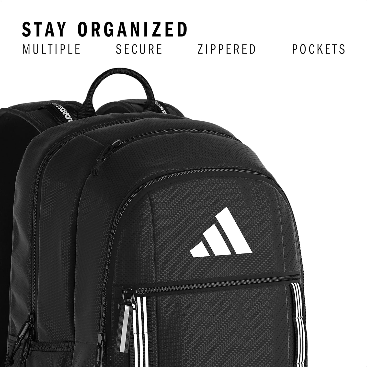 image:imageadidas Excel 7 School Backpack for Laptop Gym and Travel 34LBlackWhite 3 Stripe Webbing75