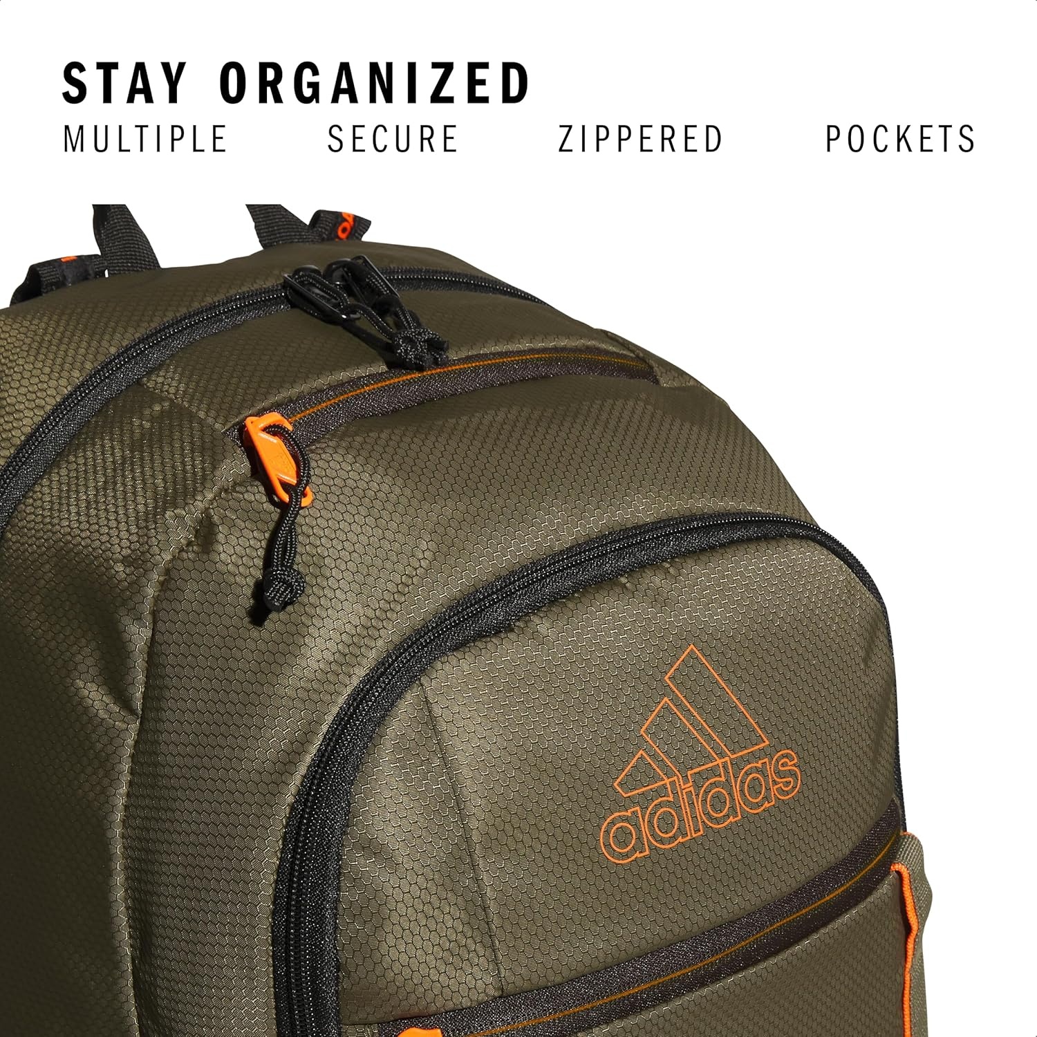 image:imageadidas Excel 7 School Backpack for Laptop Gym and Travel 34LOlive Strata GreenBlackImpact Orange7