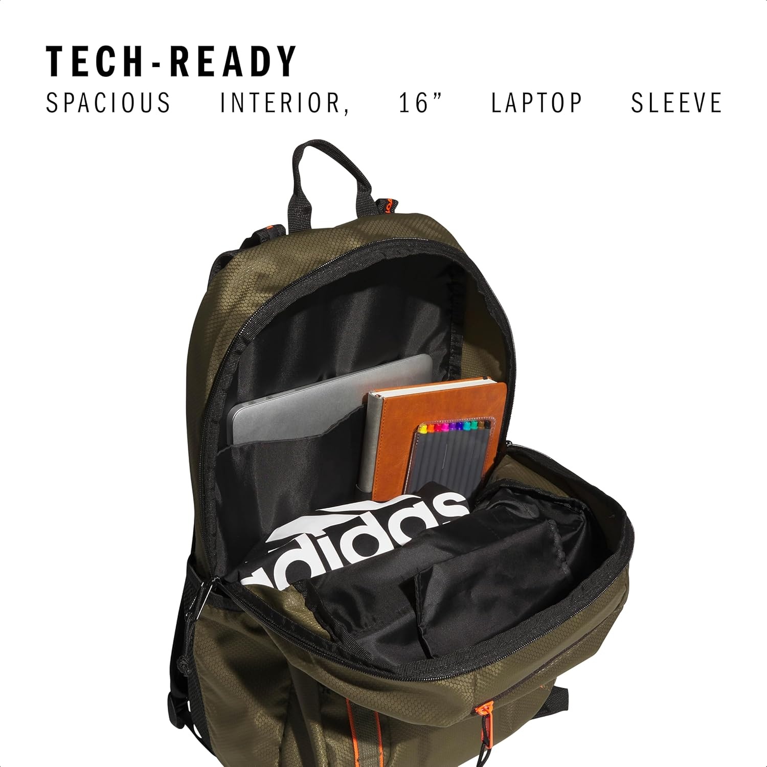 image:imageadidas Excel 7 School Backpack for Laptop Gym and Travel 34LOlive Strata GreenBlackImpact Orange7