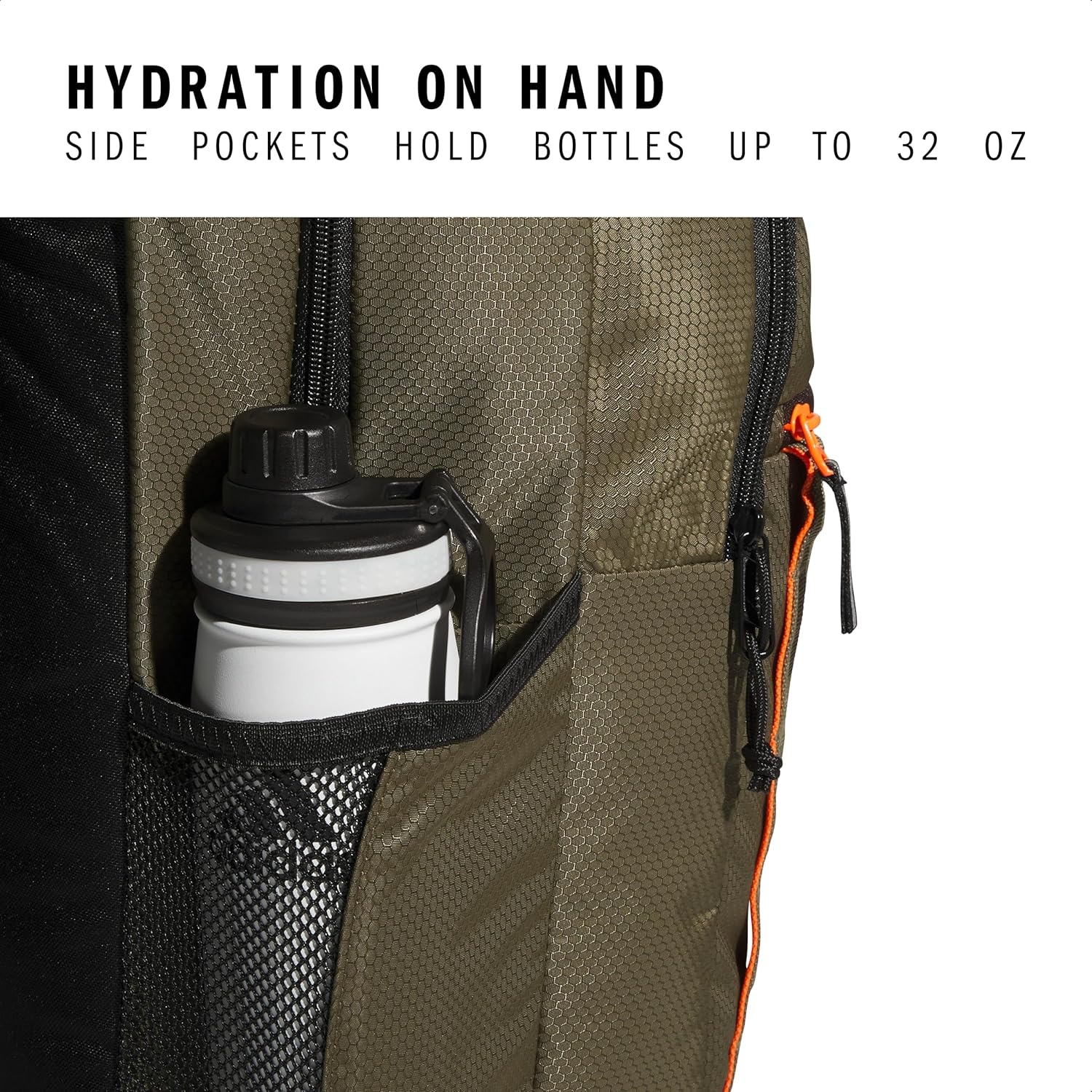 image:imageadidas Excel 7 School Backpack for Laptop Gym and Travel 34LOlive Strata GreenBlackImpact Orange7