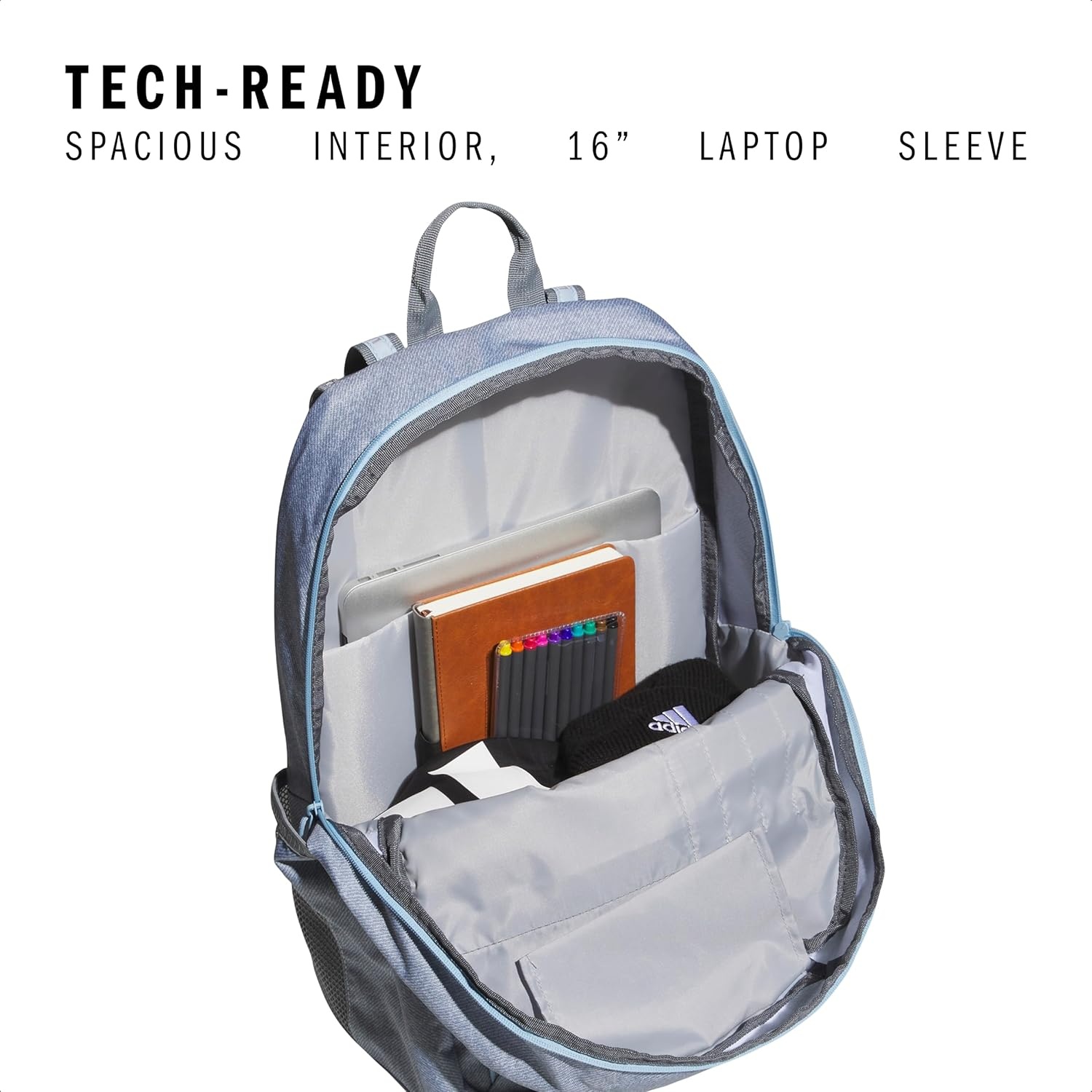 image:imageadidas Excel 7 School Backpack for Laptop Gym and Travel 34LTwill GreyClear Sky BlueGrey7