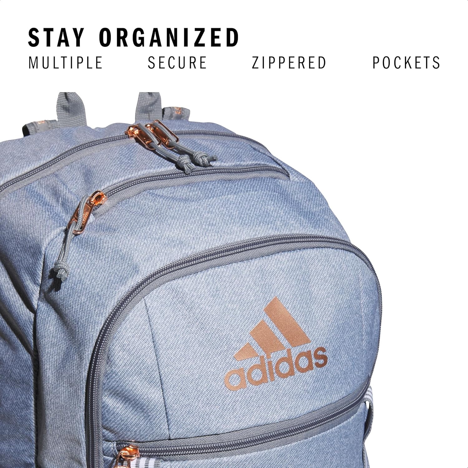 image:imageadidas Excel 7 School Backpack for Laptop Gym and Travel 34LTwill GreyGreyRose Gold7