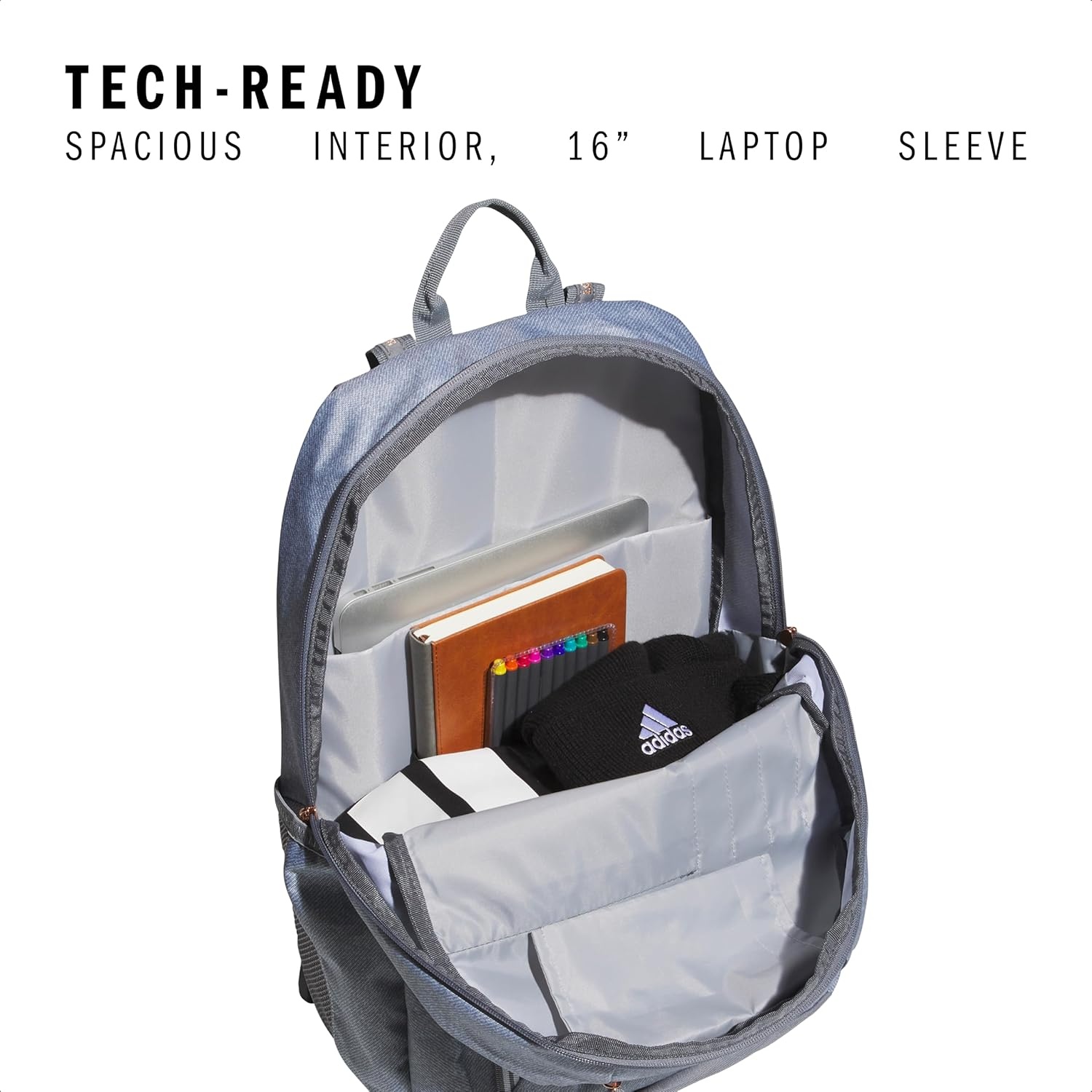 image:imageadidas Excel 7 School Backpack for Laptop Gym and Travel 34LTwill GreyGreyRose Gold7