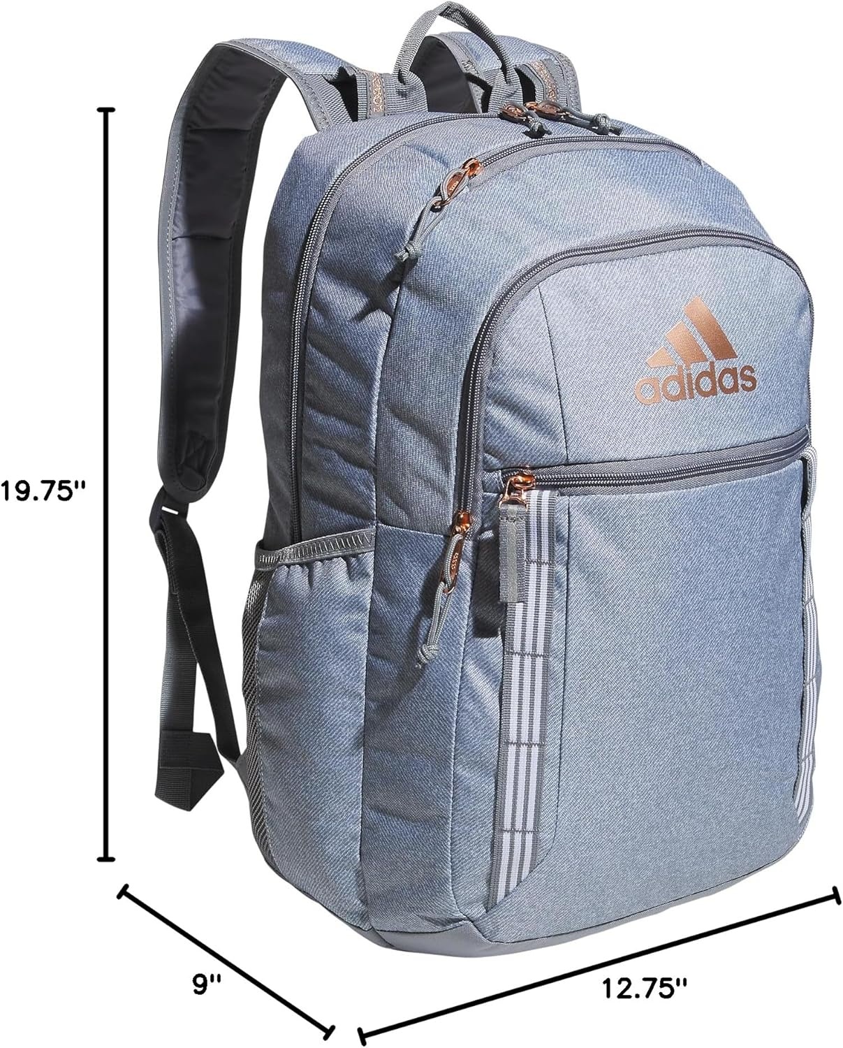 image:imageadidas Excel 7 School Backpack for Laptop Gym and Travel 34LTwill GreyGreyRose Gold7