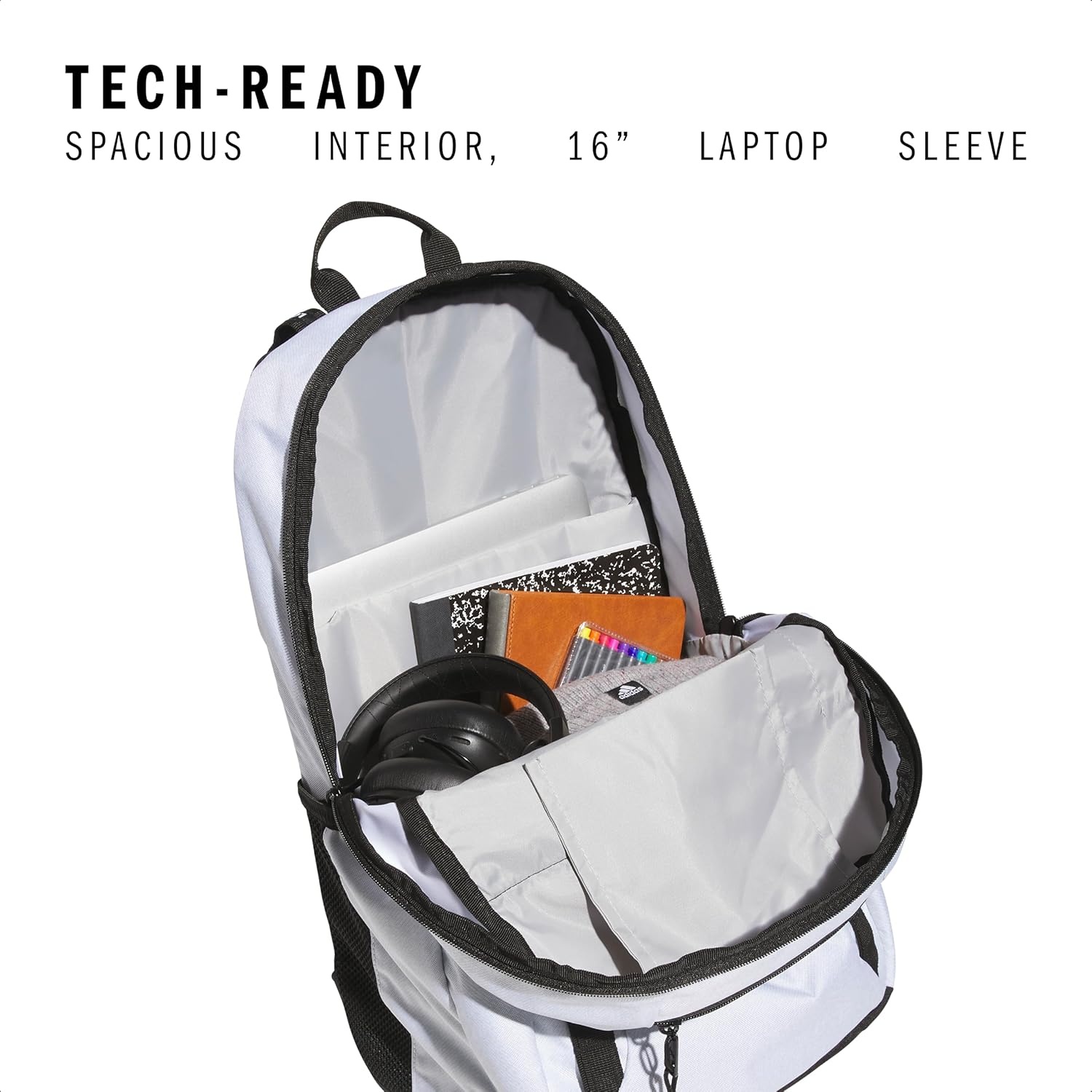 image:imageadidas Excel 7 School Backpack for Laptop Gym and Travel 34LTwill WhiteBlack75