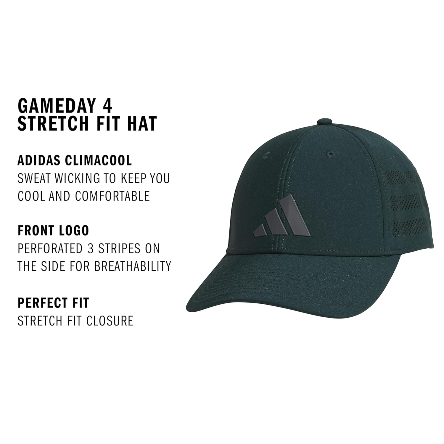 image:imageadidas Gameday Structured Stretch Fit Hat 40Aurora Green IvyGrey Six4