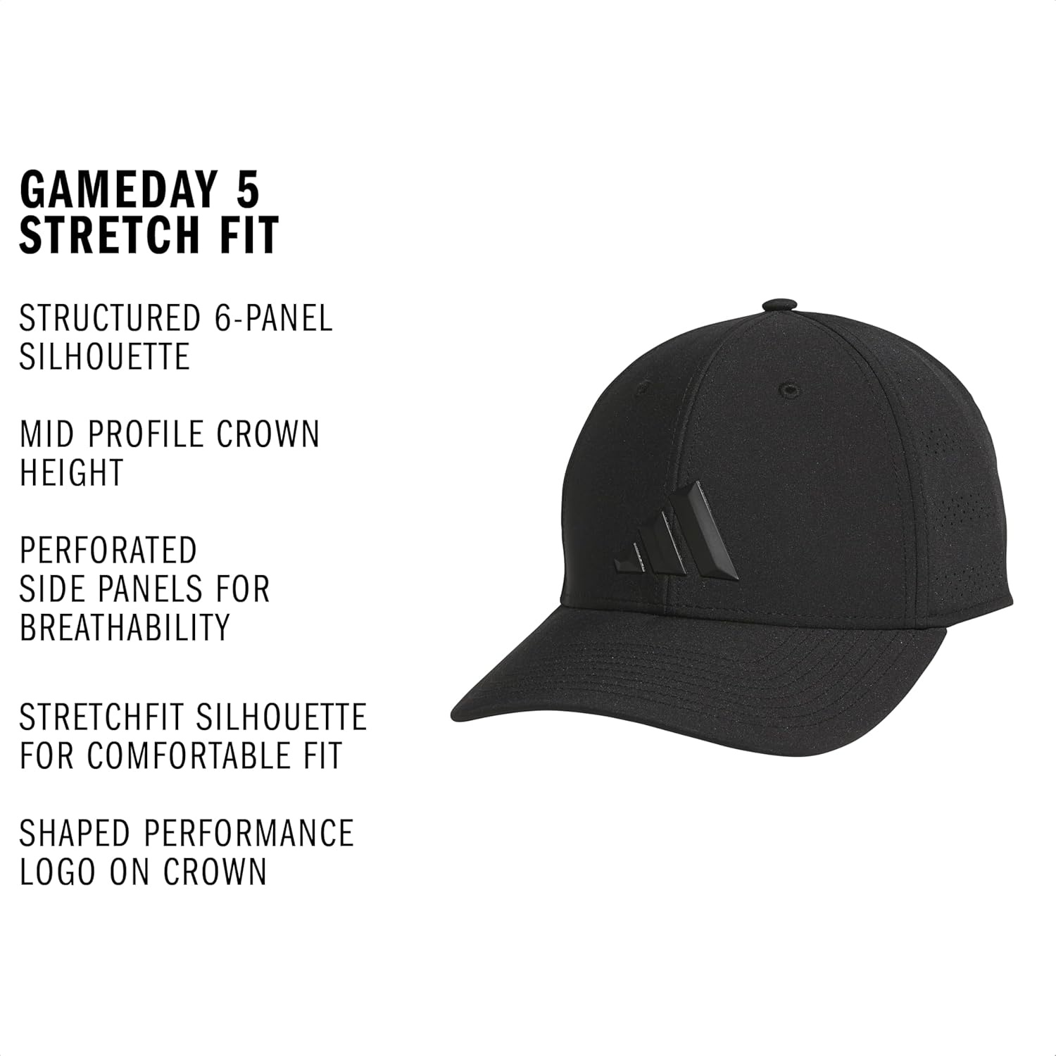 image:imageadidas Gameday Structured Stretch Fit Hat 40BlackBlack5