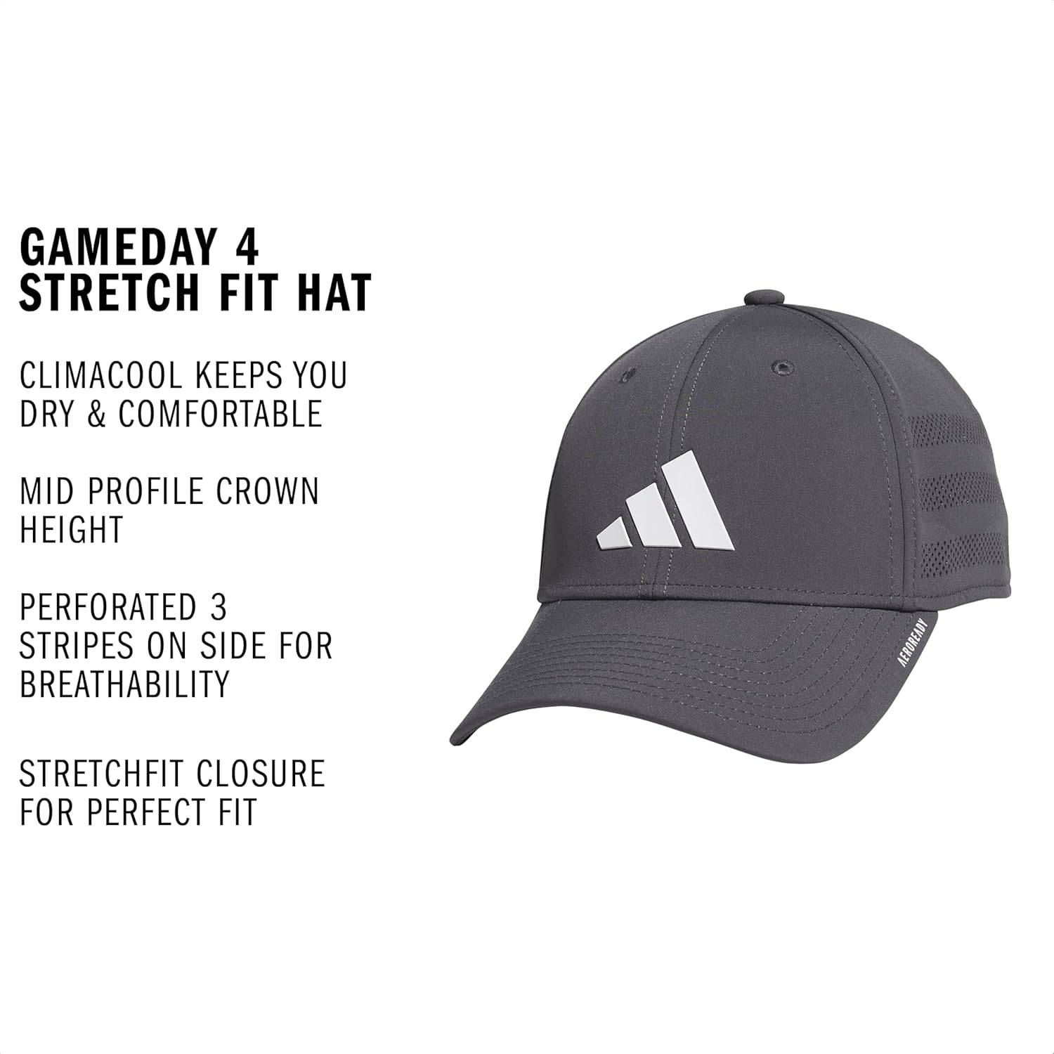 image:imageadidas Gameday Structured Stretch Fit Hat 40Grey SixWhite4