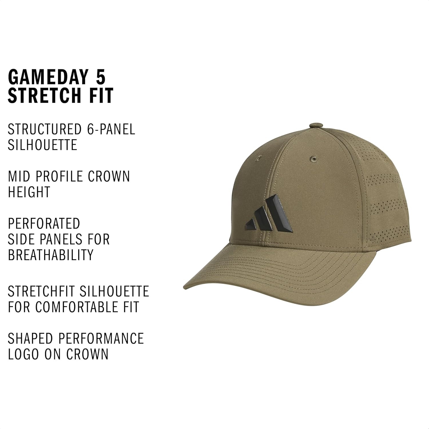 image:imageadidas Gameday Structured Stretch Fit Hat 40Olive Strata GreenBlack5