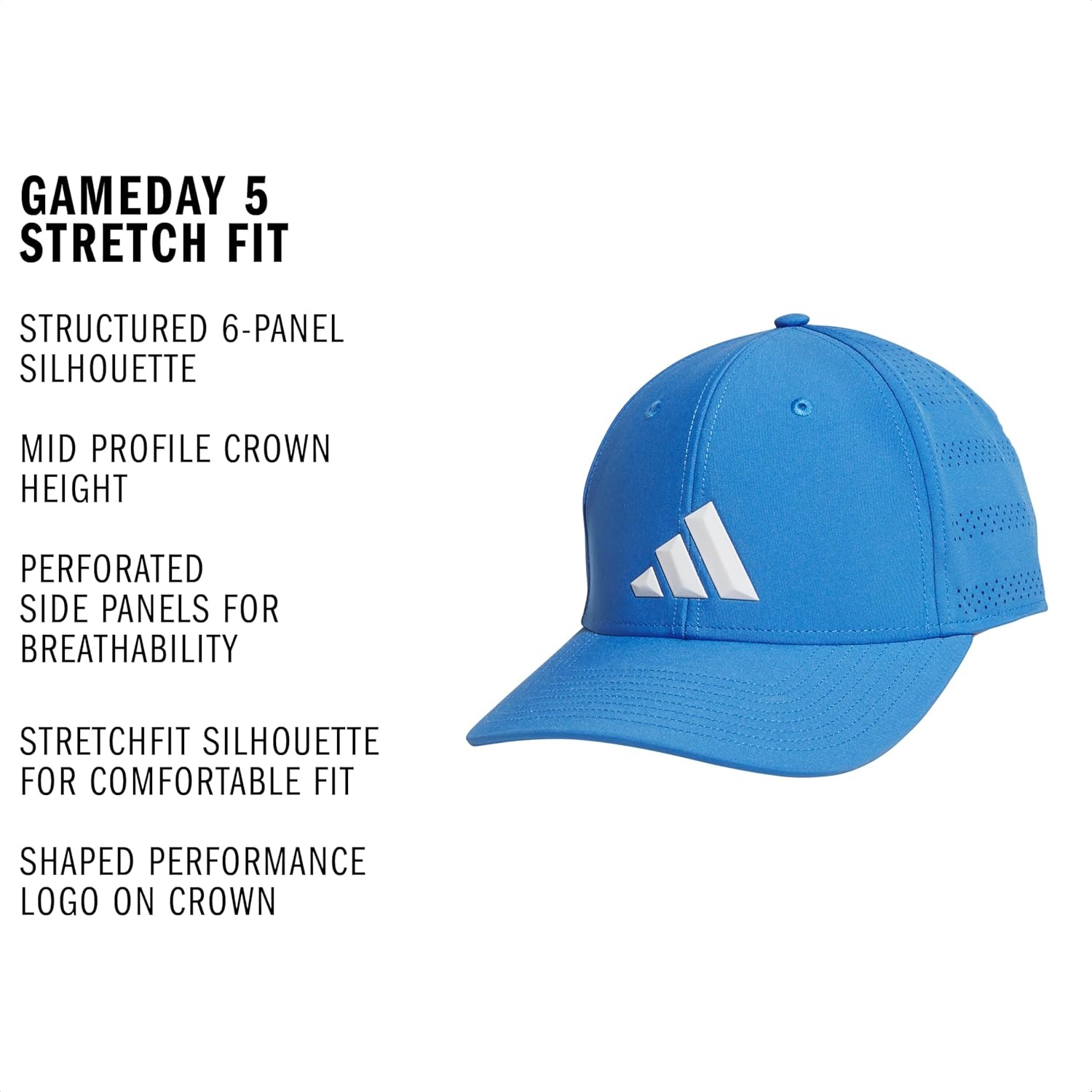 image:imageadidas Gameday Structured Stretch Fit Hat 40Ray BlueWhite5