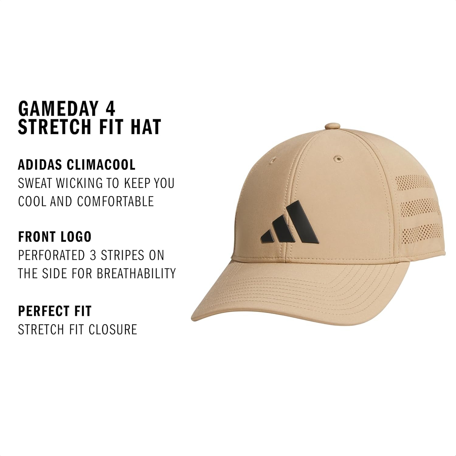 image:imageadidas Gameday Structured Stretch Fit Hat 40Warm Sandstone BeigeBlack4