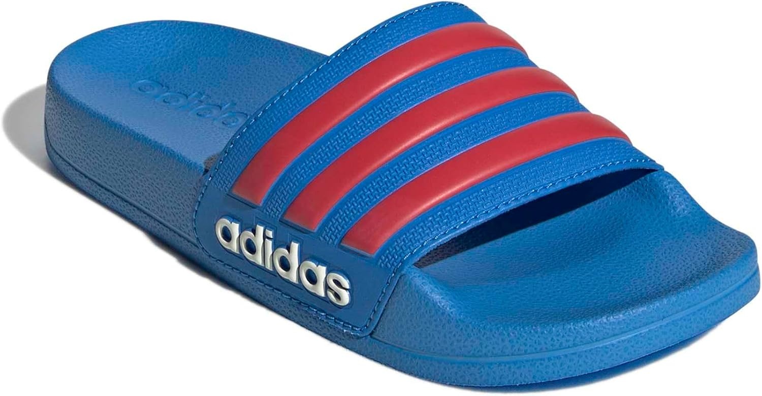 image:imageadidas Kids Adilette Shower SlideLucid Ray BlueSemi Lucid RedOff White