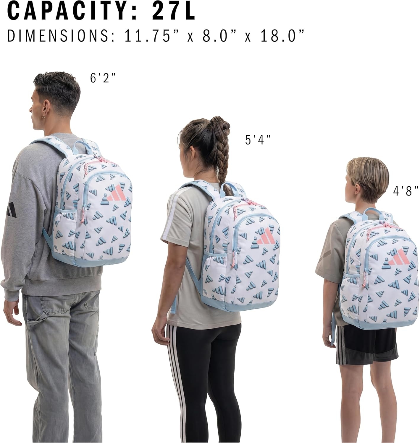 image:imageadidas Kids Affiliate Backpack School Bag for Girls and Boys 27L3d Aop WhiteClear Sky BlueClear Pink