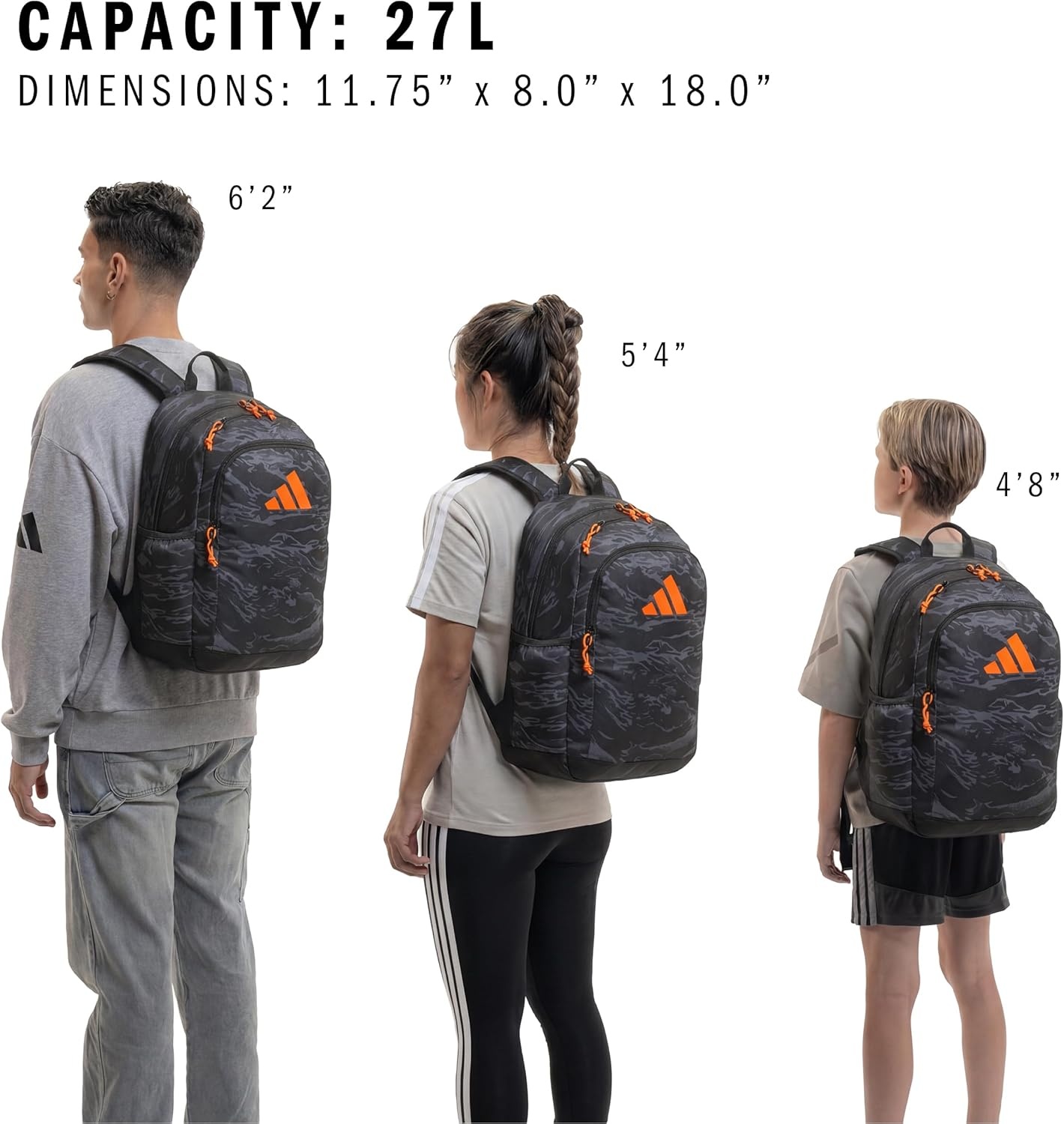 image:imageadidas Kids Affiliate Backpack School Bag for Girls and Boys 27LEssential Camo BlackOrange