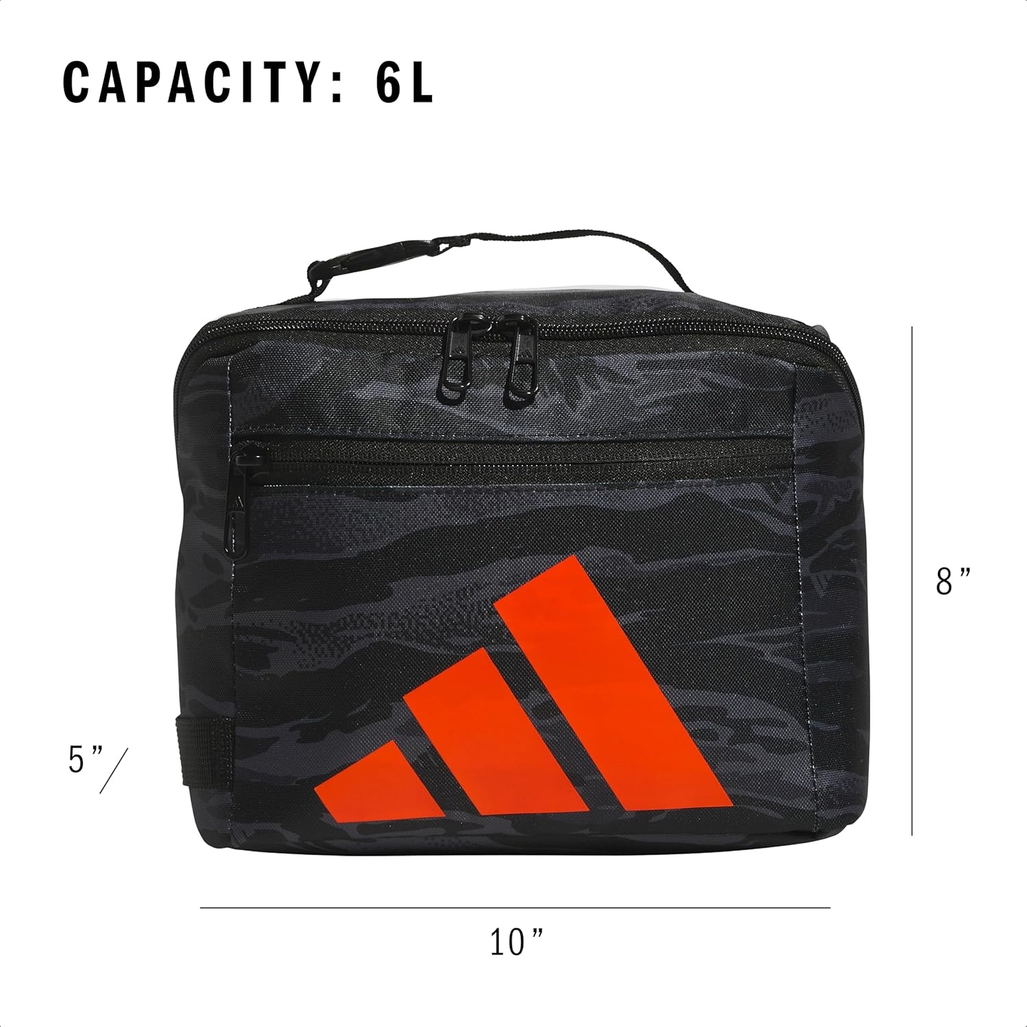 image:imageadidas Kids Affiliate Lunch Bag Insulated Lunchbox for Girls and Boys 6LEssential Camo BlackBlackOrange