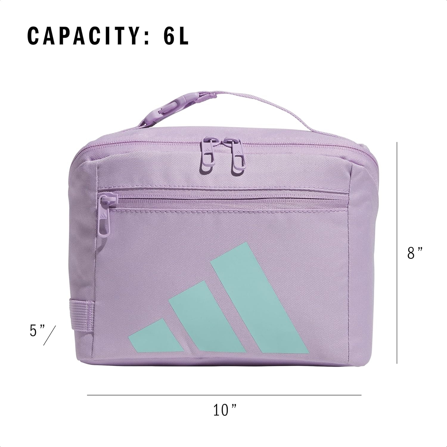 image:imageadidas Kids Affiliate Lunch Bag Insulated Lunchbox for Girls and Boys 6LPowder Plum PurpleClear PinkSemi Flash Aqua Blue