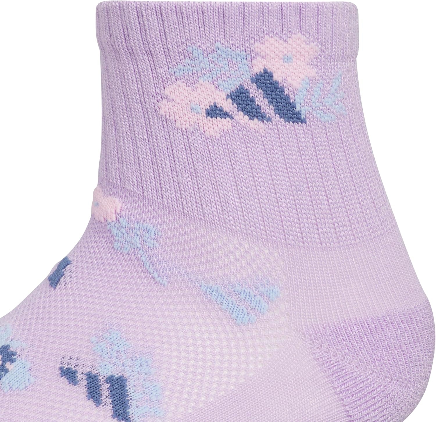 image:imageadidas Kids Cushioned Quarter Ankle Socks for Boys and Girls 6 Pairs Durable amp ComfortablePowder Plum PurpleGlow BlueClear PinkGirlsGraphic