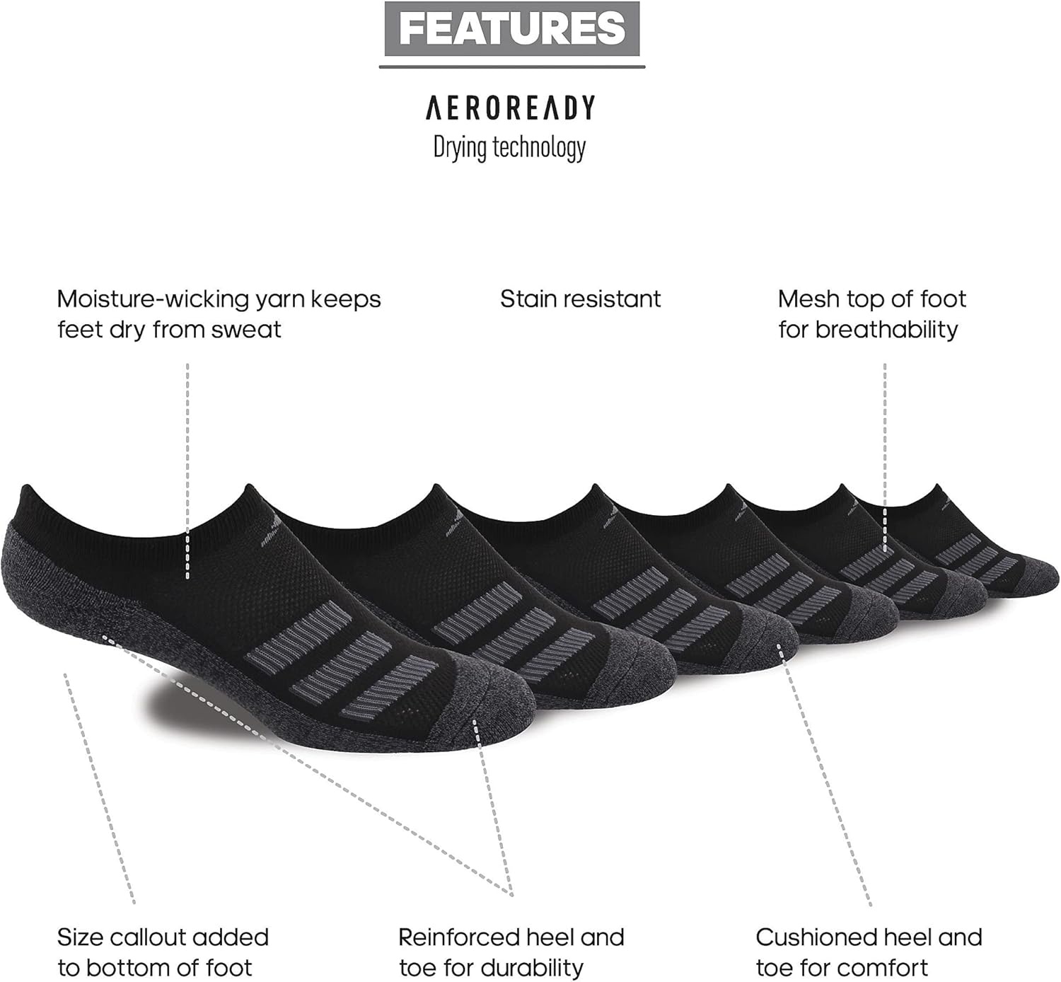 image:imageadidas Kids No Show Socks for Boys and Girls 6 Pairs Durable amp ComfortableAngleBlackOnix GreyNight Grey
