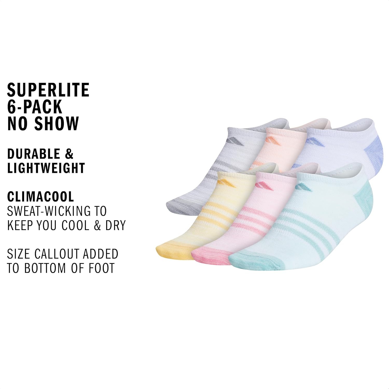 image:imageadidas Kids Superlite No Show Socks for Boys amp Girls 6 Pairs LightweightHalo Mint GreenLight PinkOrange TintGirls