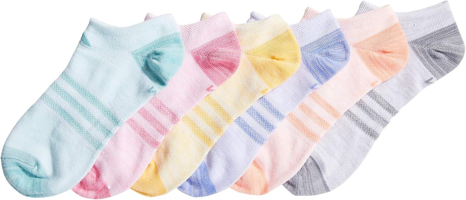 image:imageadidas Kids Superlite No Show Socks for Boys amp Girls 6 Pairs LightweightHalo Mint GreenLight PinkOrange TintGirls