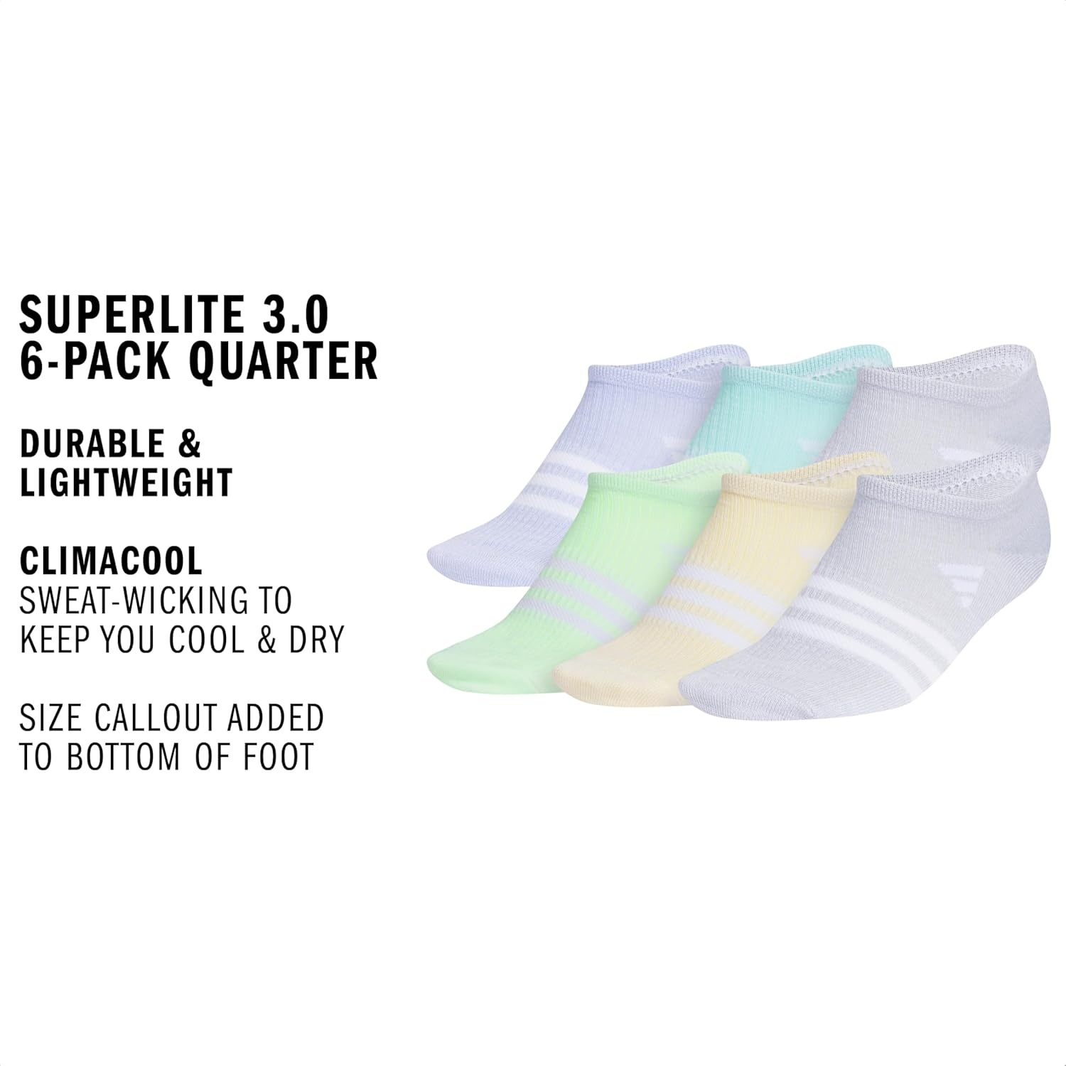 image:imageadidas Kids Superlite No Show Socks for Boys amp Girls 6 Pairs LightweightViolet Tone PurpleEnergy AquaClear Onix GreyGirls30