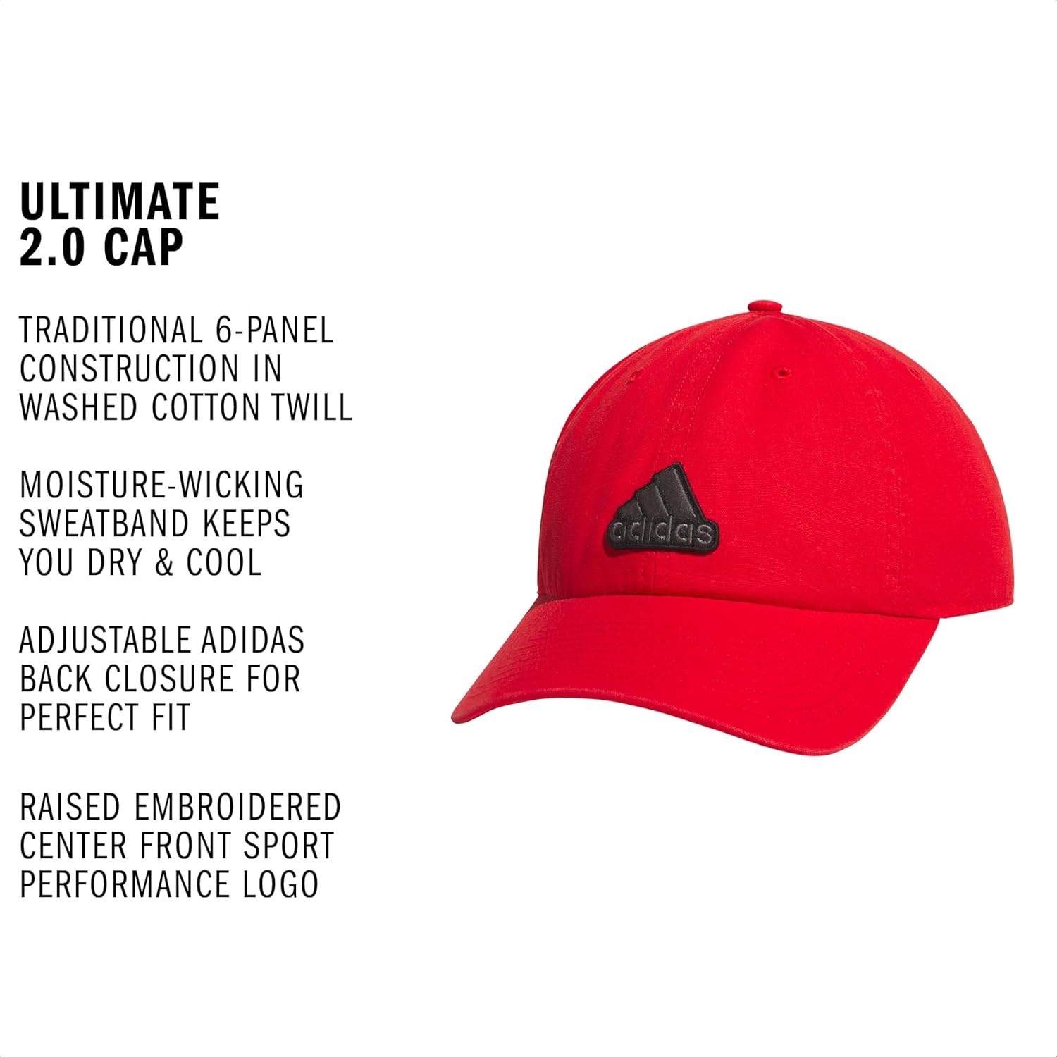 image:imageadidas Mens Ultimate Baseball Cap Athletic Relaxed Cotton Strapback HatBetter ScarletBlackGrey Six