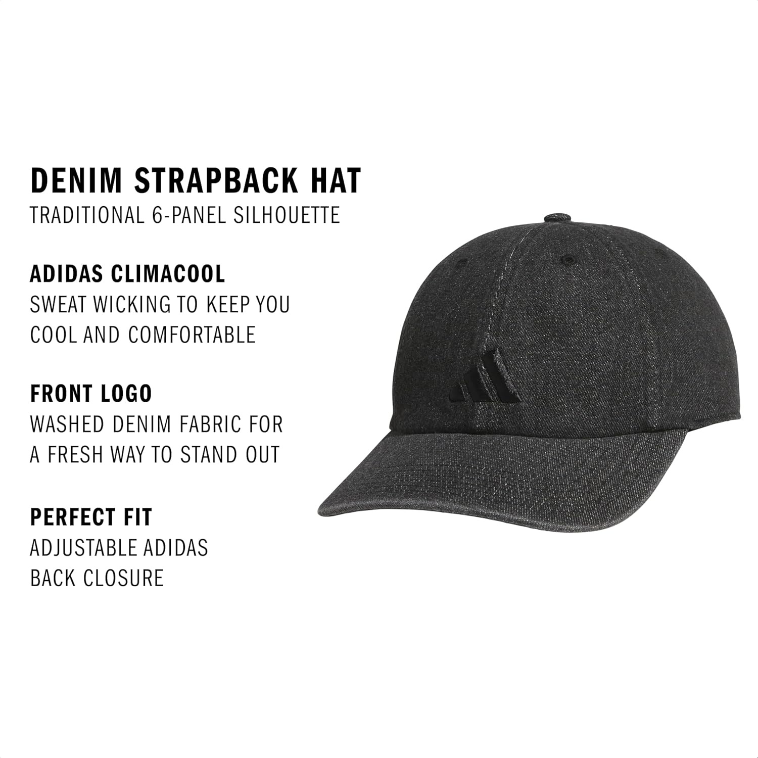 image:imageadidas Mens Ultimate Baseball Cap Athletic Relaxed Cotton Strapback HatBlack DenimBlack