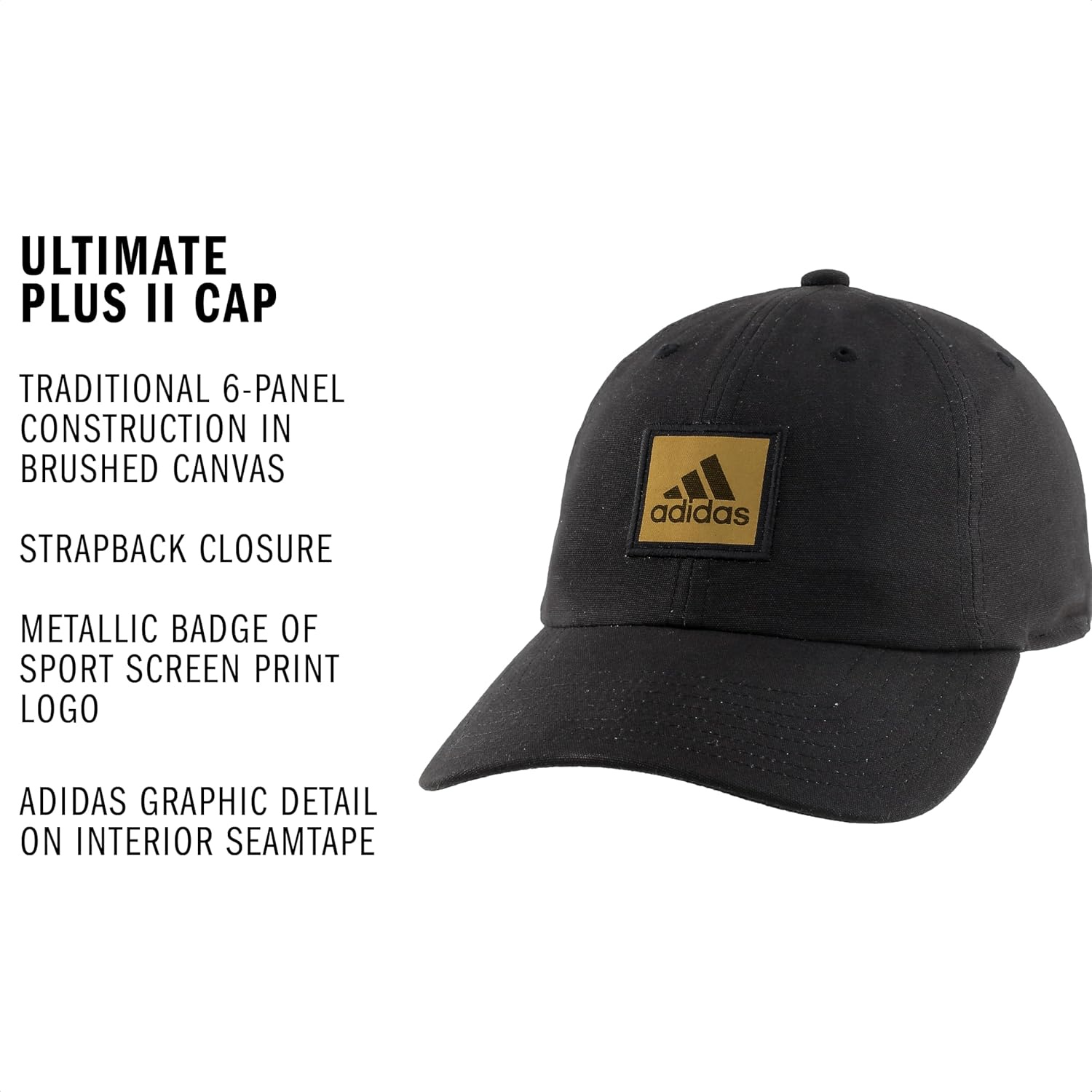 image:imageadidas Mens Ultimate Baseball Cap Athletic Relaxed Cotton Strapback HatBlackGold MetallicPlus